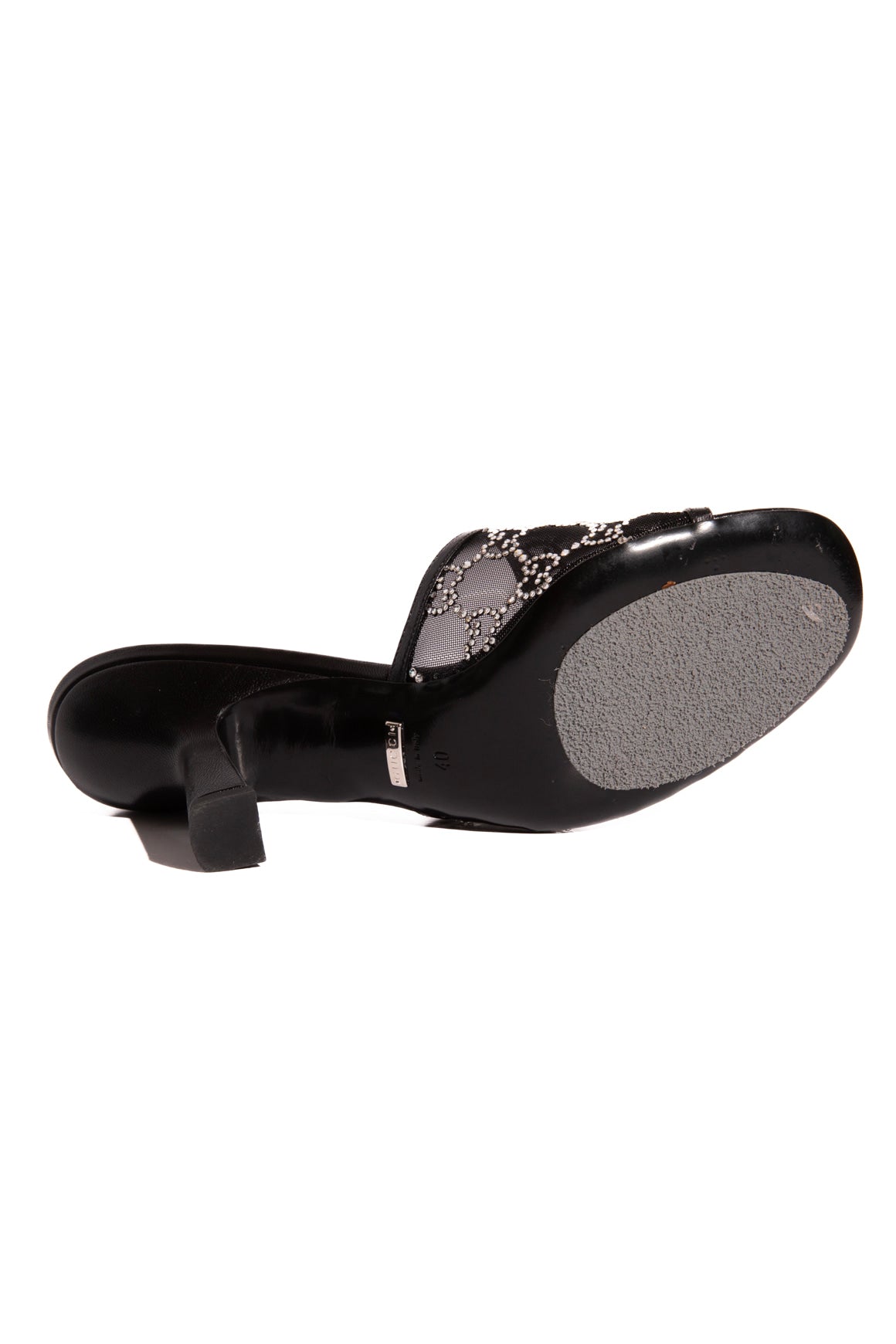 GUCCI Black Mesh Crystal GG Heeled Mules (Sz.40)
