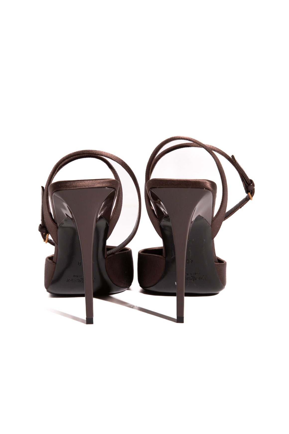 SAINT LAURENT Brown Satin Pointed Toe Heels (Sz. 40)