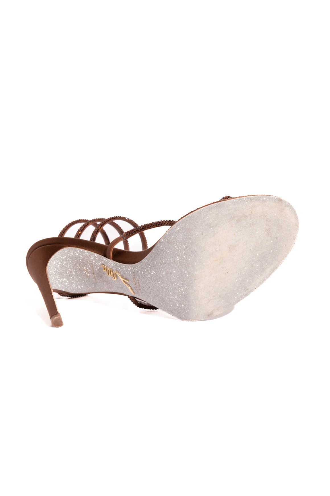 RENE CAOVILLA Brown Crystal Cleo Snake Wrap Heels (Sz.40.5)