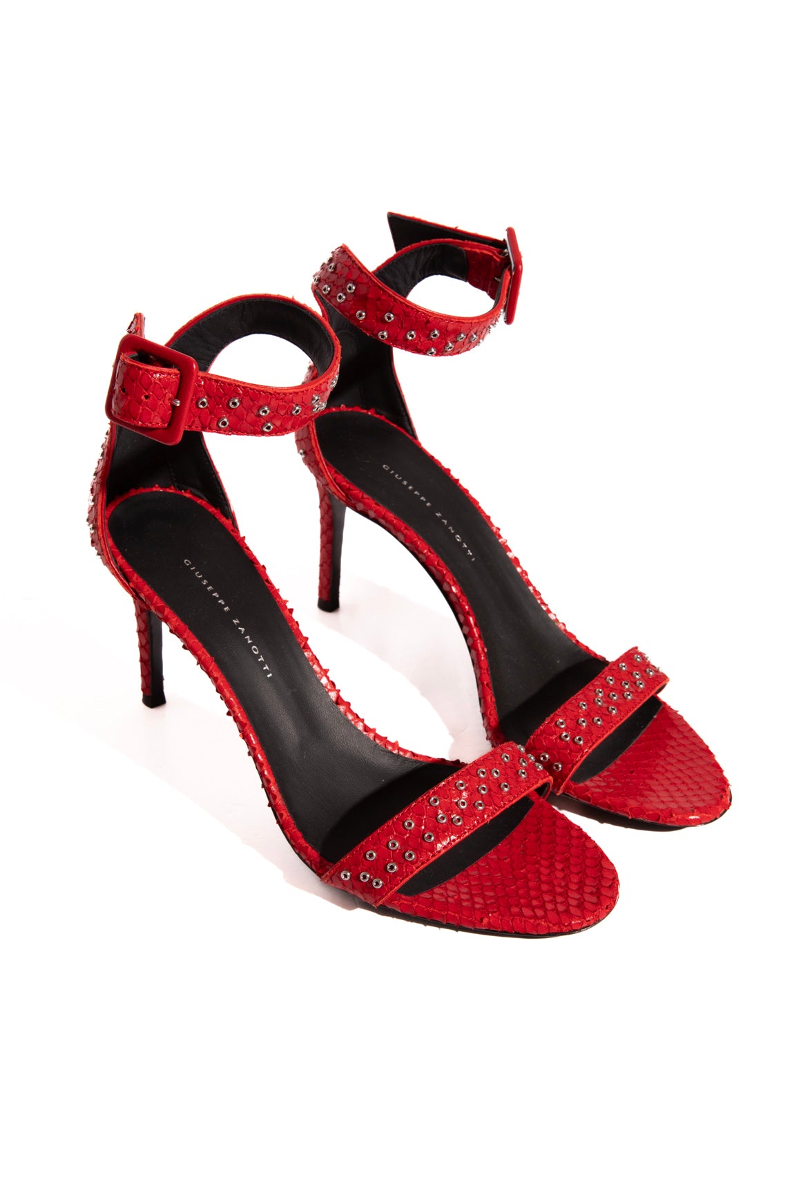 GIUSEPPE ZANOTTI Red Python Grommet Detail Heels (Sz. 37)