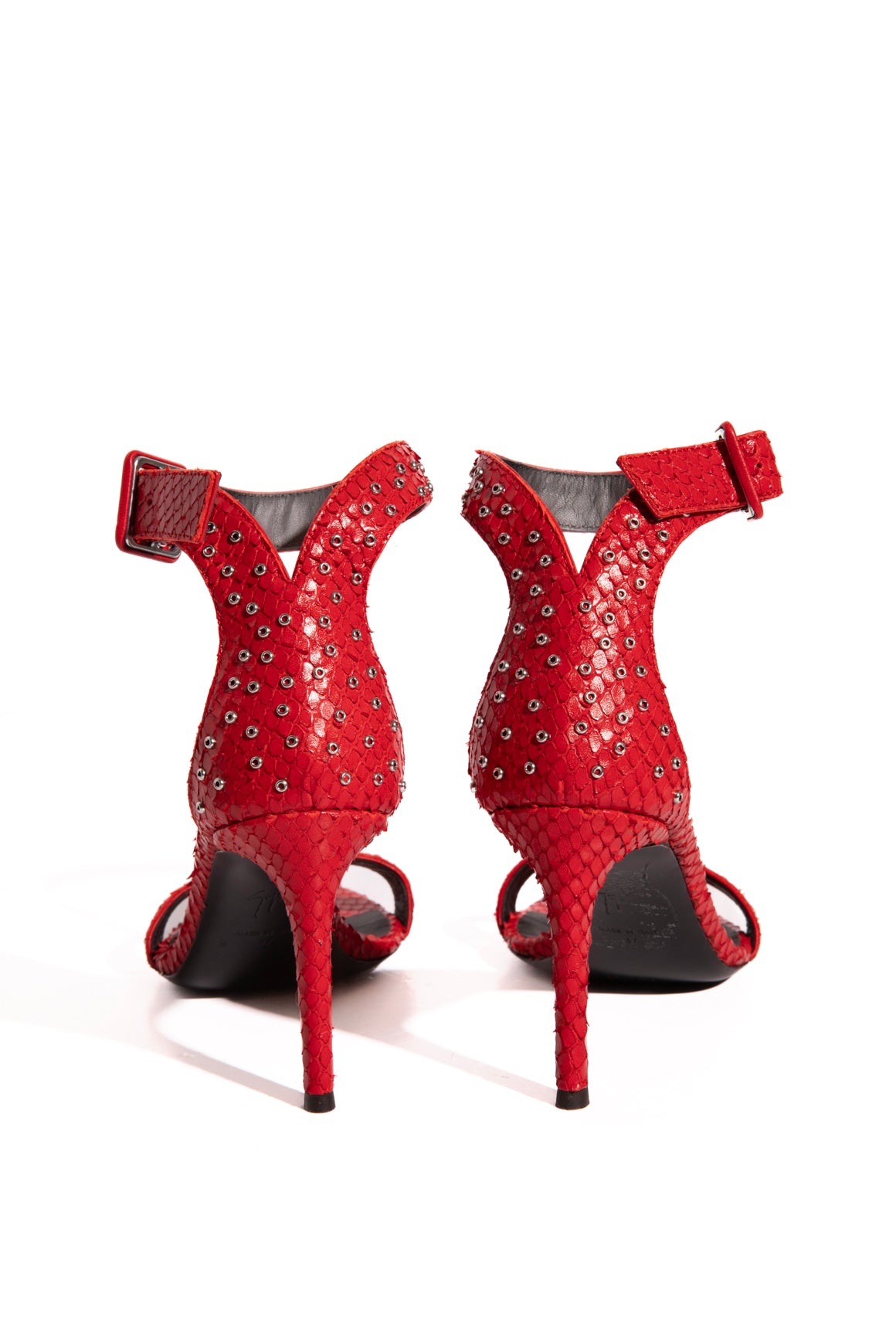 GIUSEPPE ZANOTTI Red Python Grommet Detail Heels (Sz. 37)