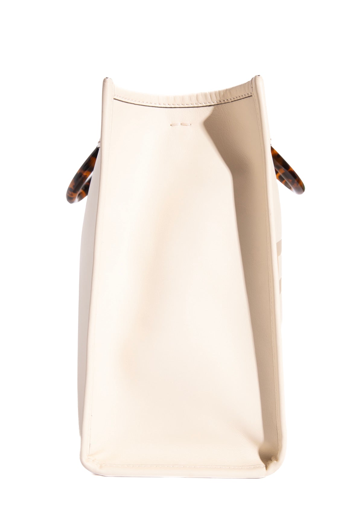 FENDI Ivory Leather Tortoise Leather Tote Bag