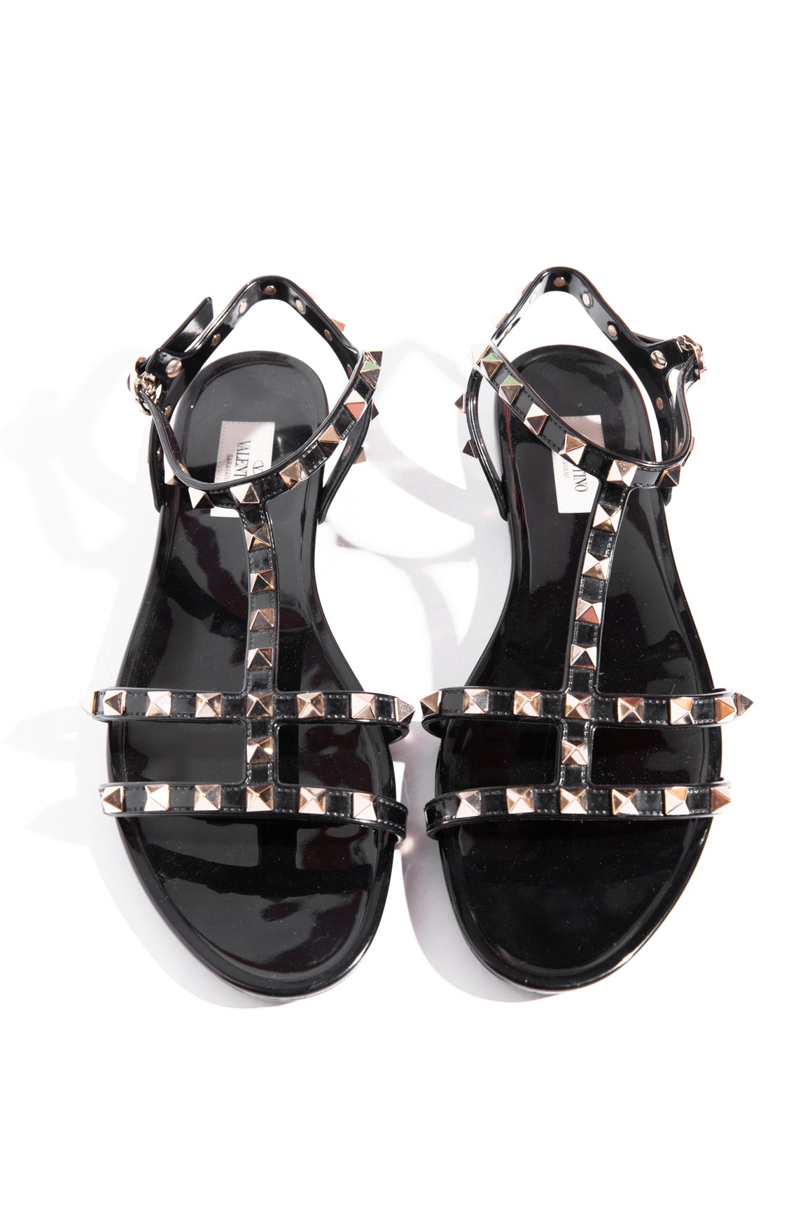 VALENTINO Black Rockstud Flat Rubber Sandal (Sz. 40)