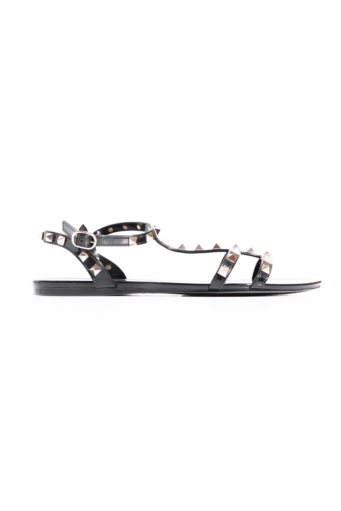 VALENTINO Black Rockstud Flat Rubber Sandal (Sz. 40)