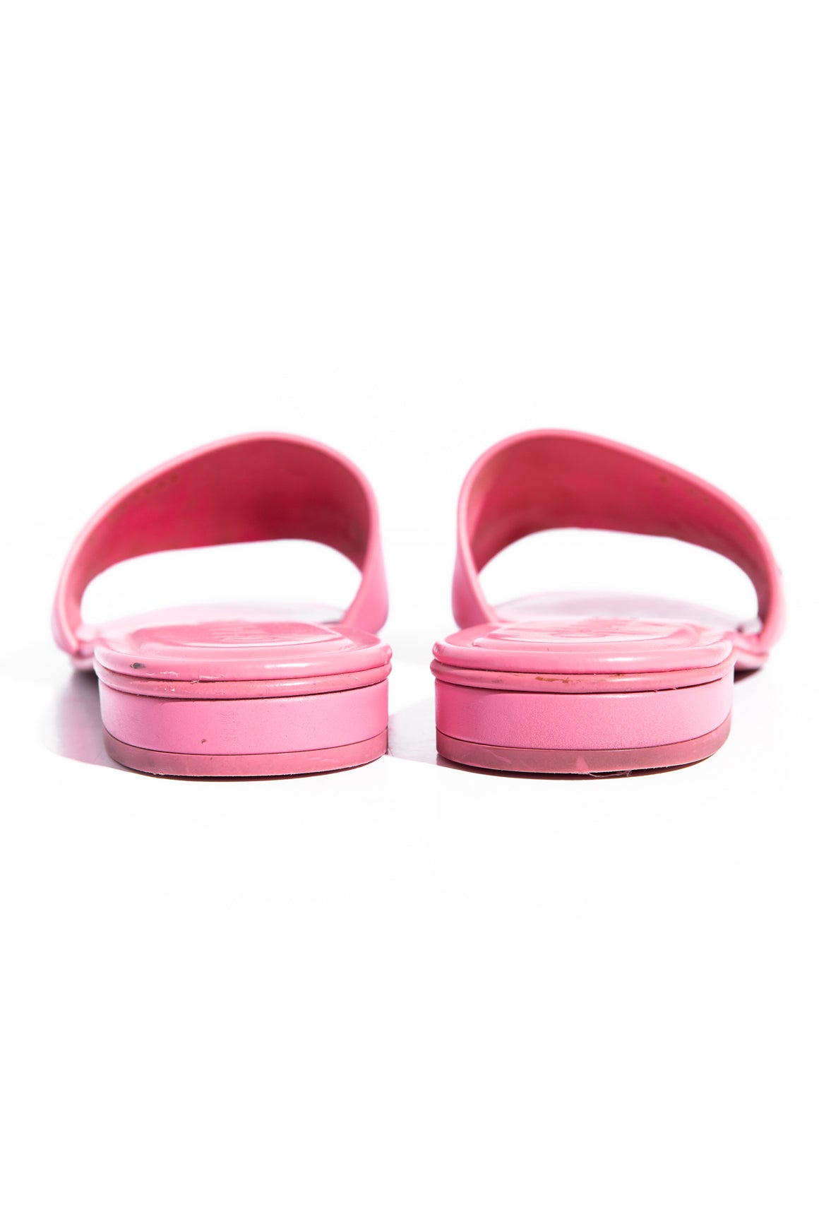 CHANEL Pink Leather Logo Slide Sandals (Sz. 37)