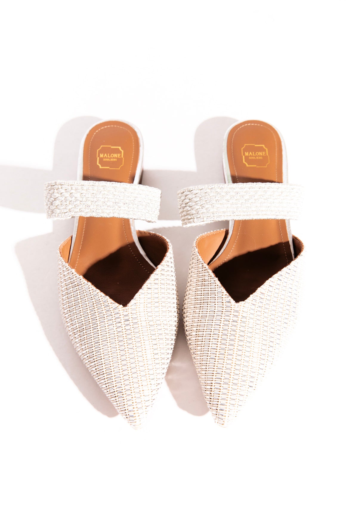 MALONE SOULIERS Silver Beaded Pointed Mules (Sz. 36.5)