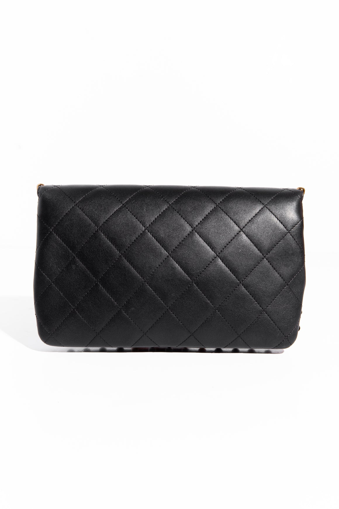 CHANEL Black Quilted Leather Studded Clutch