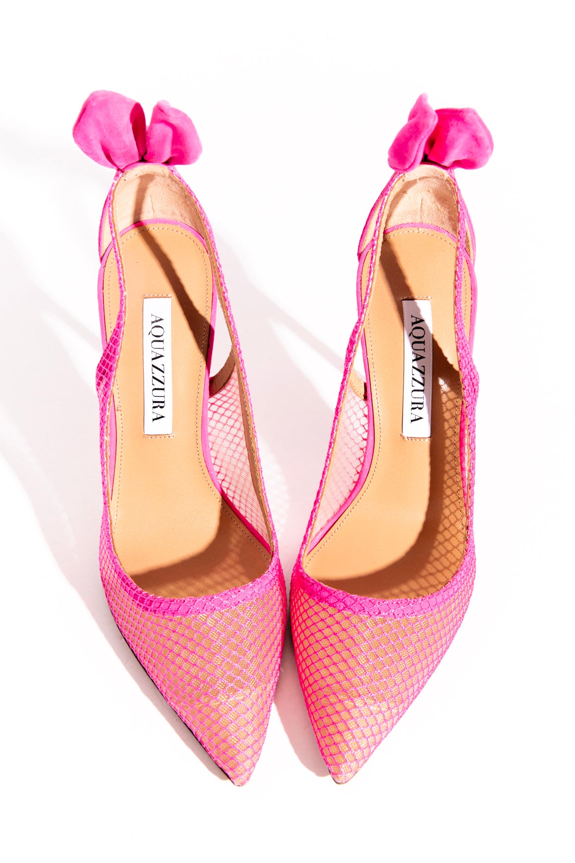 AQUAZURRA Pink Fishnet Bow Detail Pumps (Sz.36.5)
