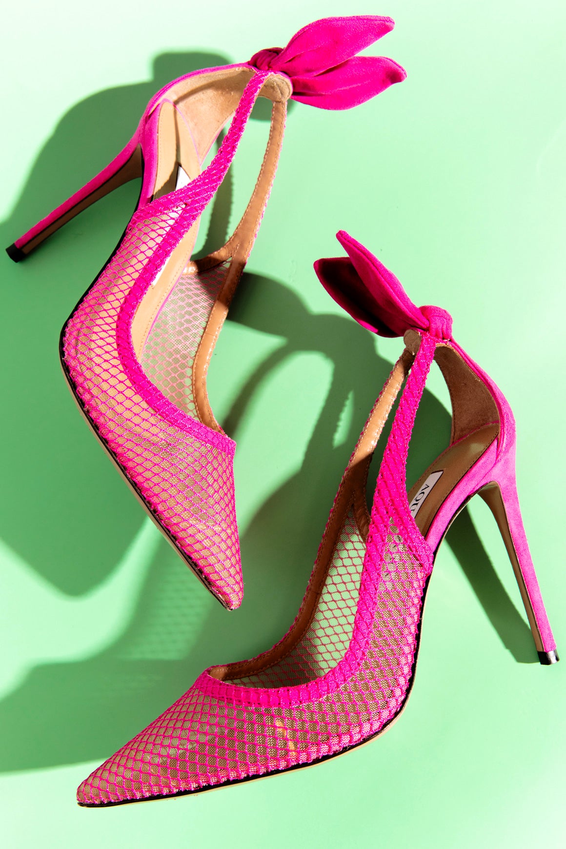 AQUAZURRA Pink Fishnet Bow Detail Pumps (Sz.36.5)