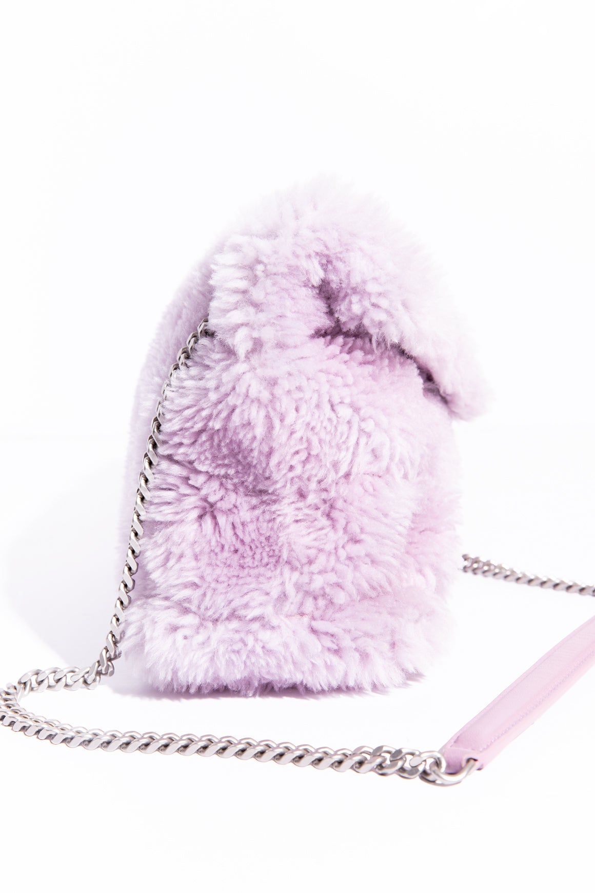 SAINT LAURENT Lilac Shearling Medium Chain Loulou Shoulder Bag