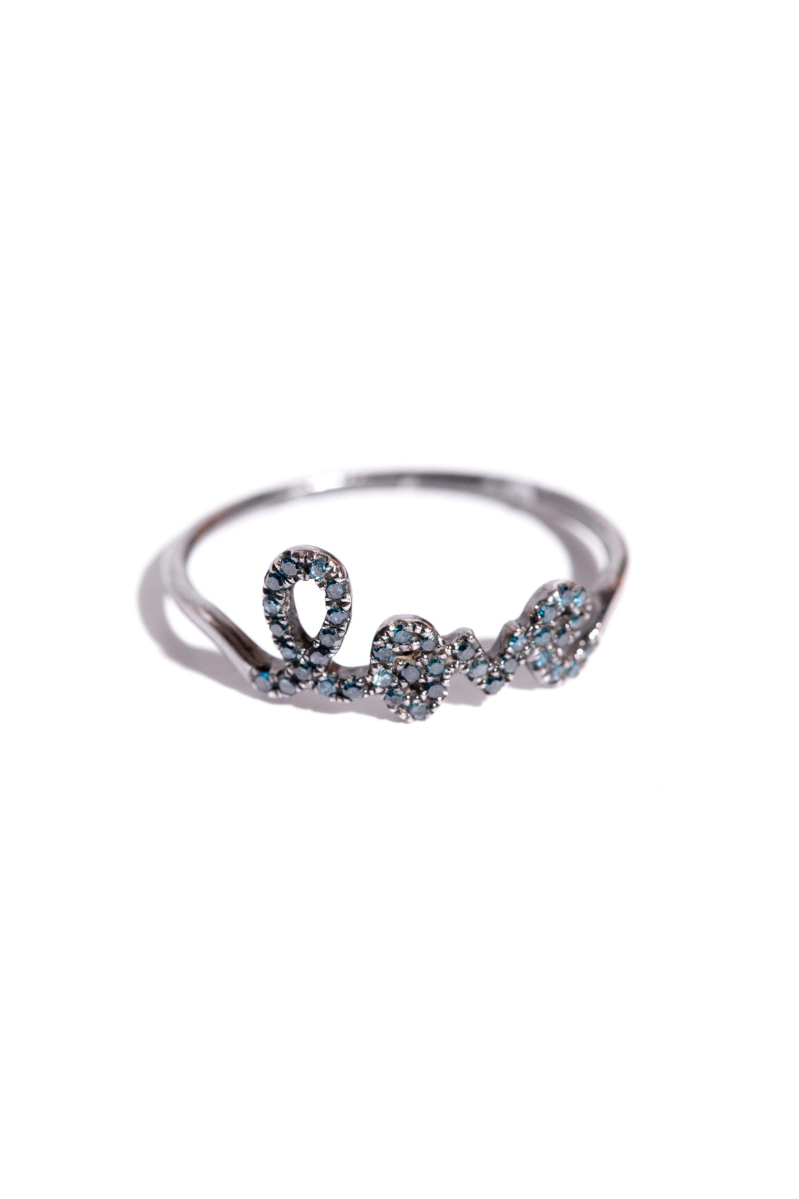 SYNDEY EVAN Pure White Gold "Love" Ring with Emeralds