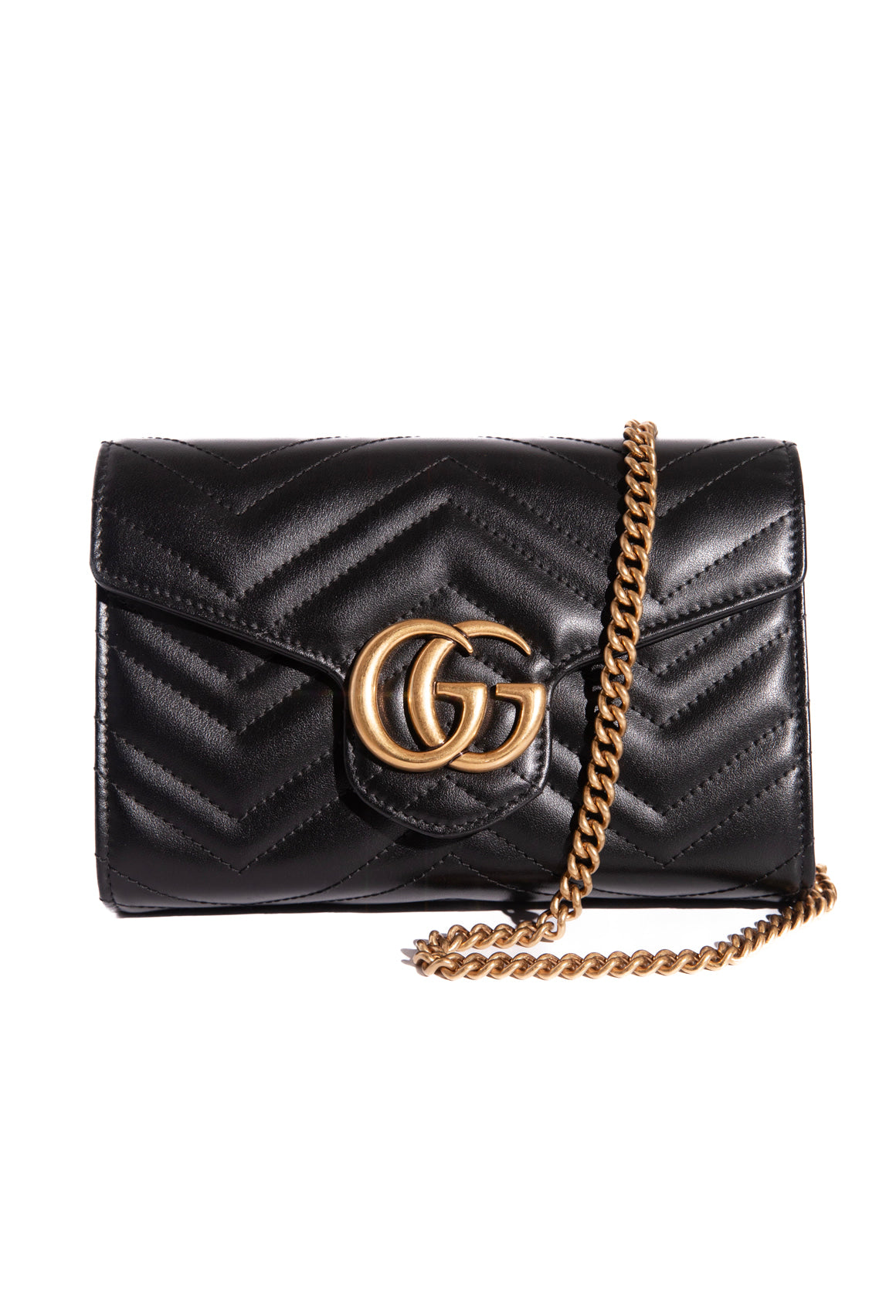 GUCCI Black Marmont Flap Wallet On Chain