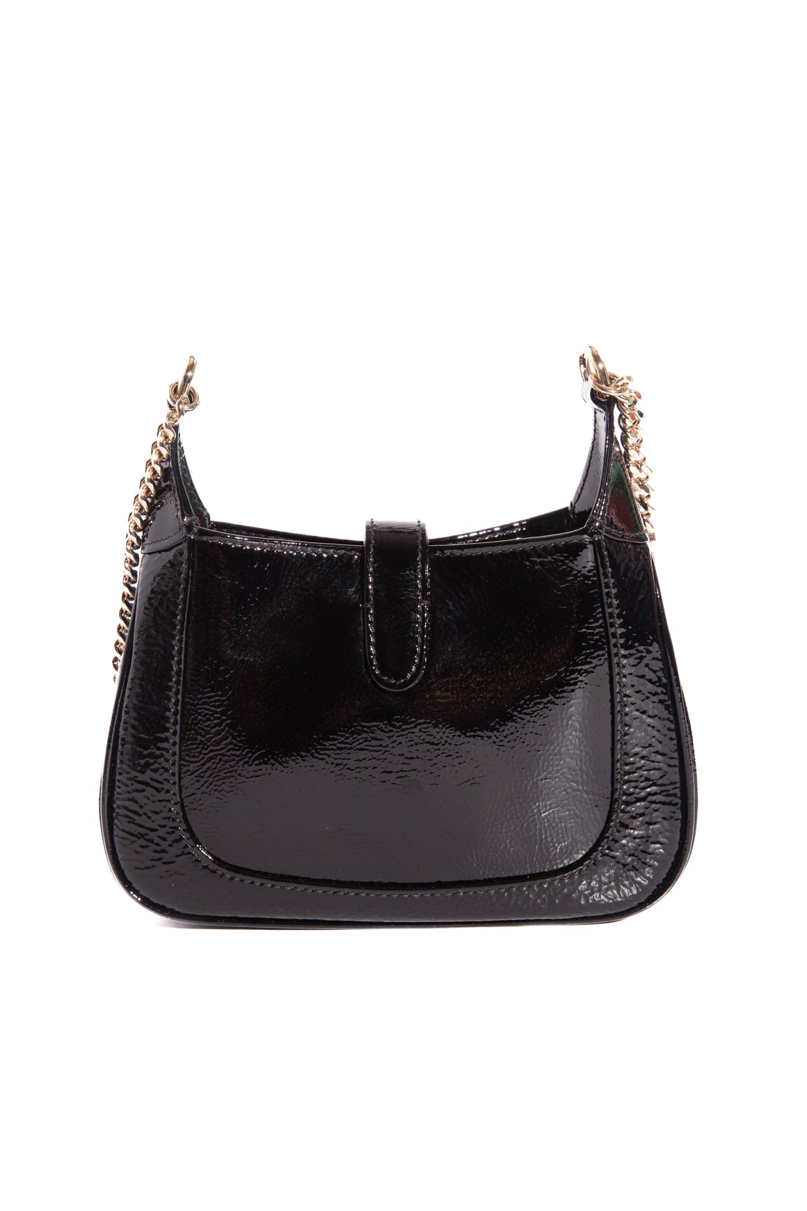 GUCCI Black Patent Mini Jackie Notte W/ Gold Chain Strap