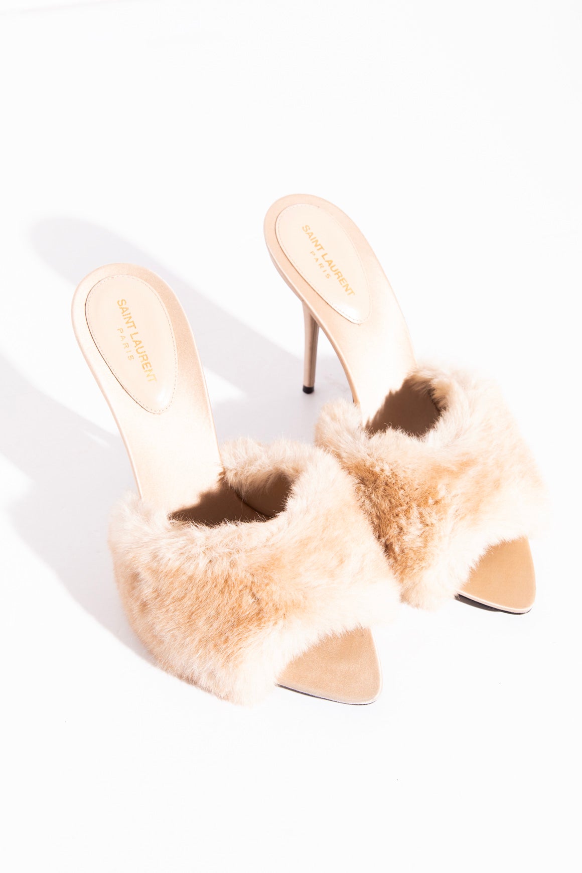 SAINT LAURENT Satin + Fur Pumps (Sz. 40)