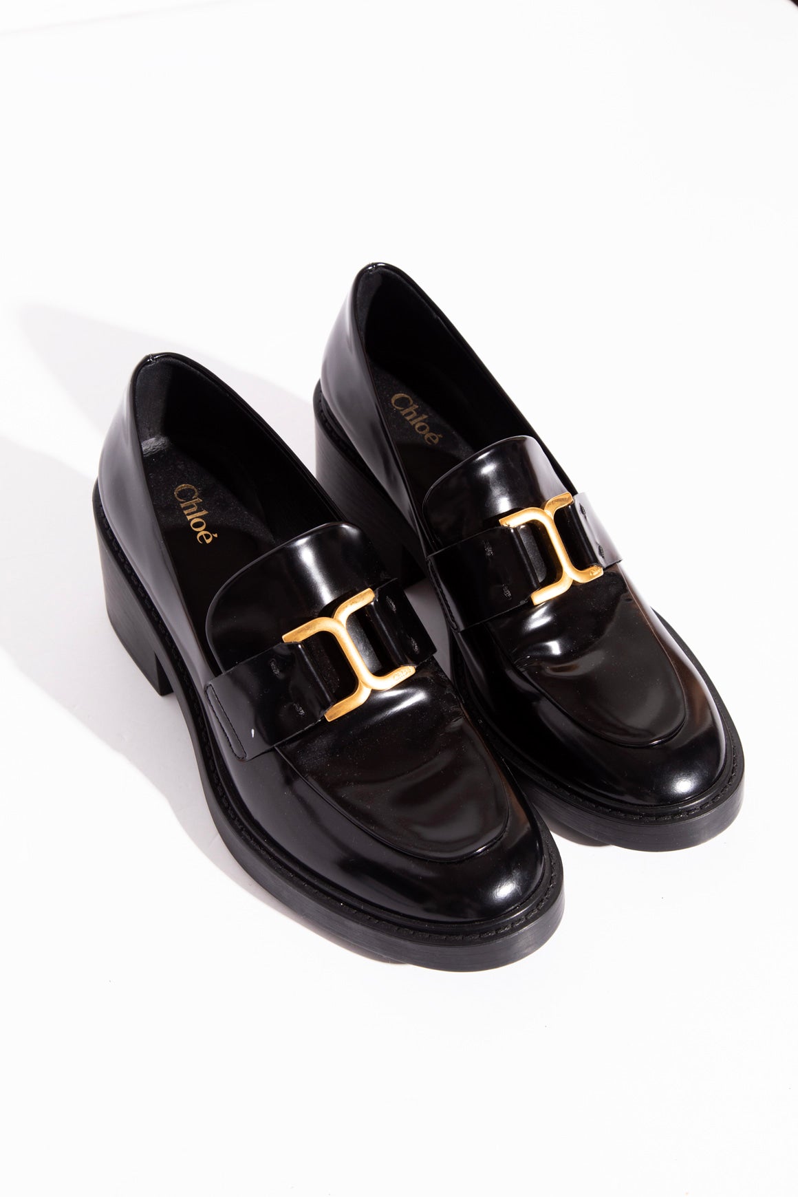 CHLOE Patent Leather Heeled Loafers (Sz. 39)