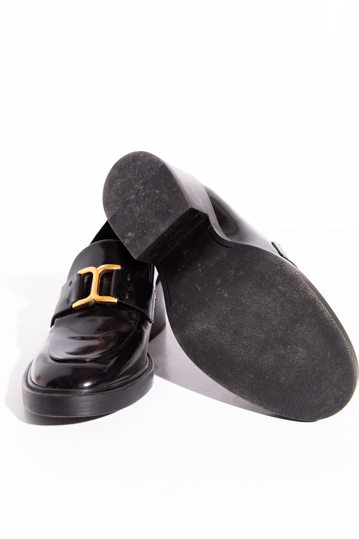 CHLOE Patent Leather Heeled Loafers (Sz. 39)