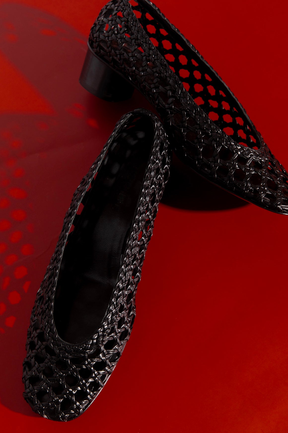 LE MONDE BERYL Black Leather Woven Heels (Sz. 36.5)
