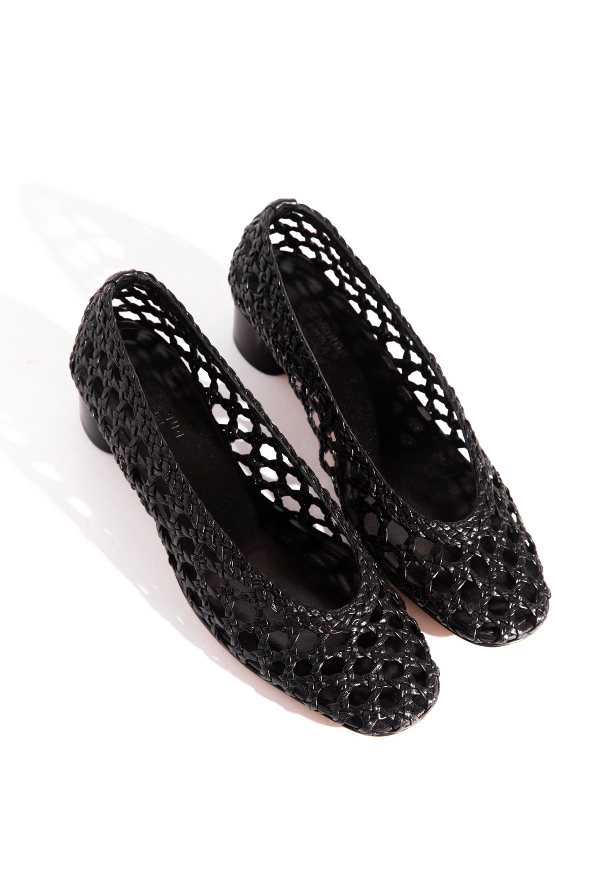 LE MONDE BERYL Black Leather Woven Heels (Sz. 36.5)
