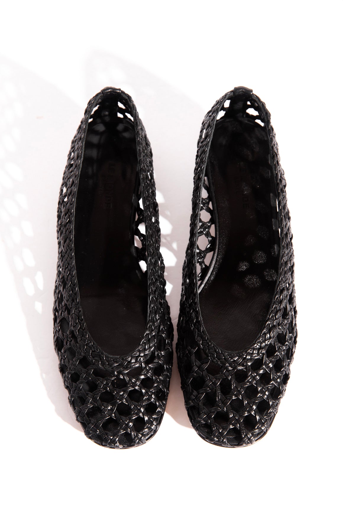 LE MONDE BERYL Black Leather Woven Heels (Sz. 36.5)