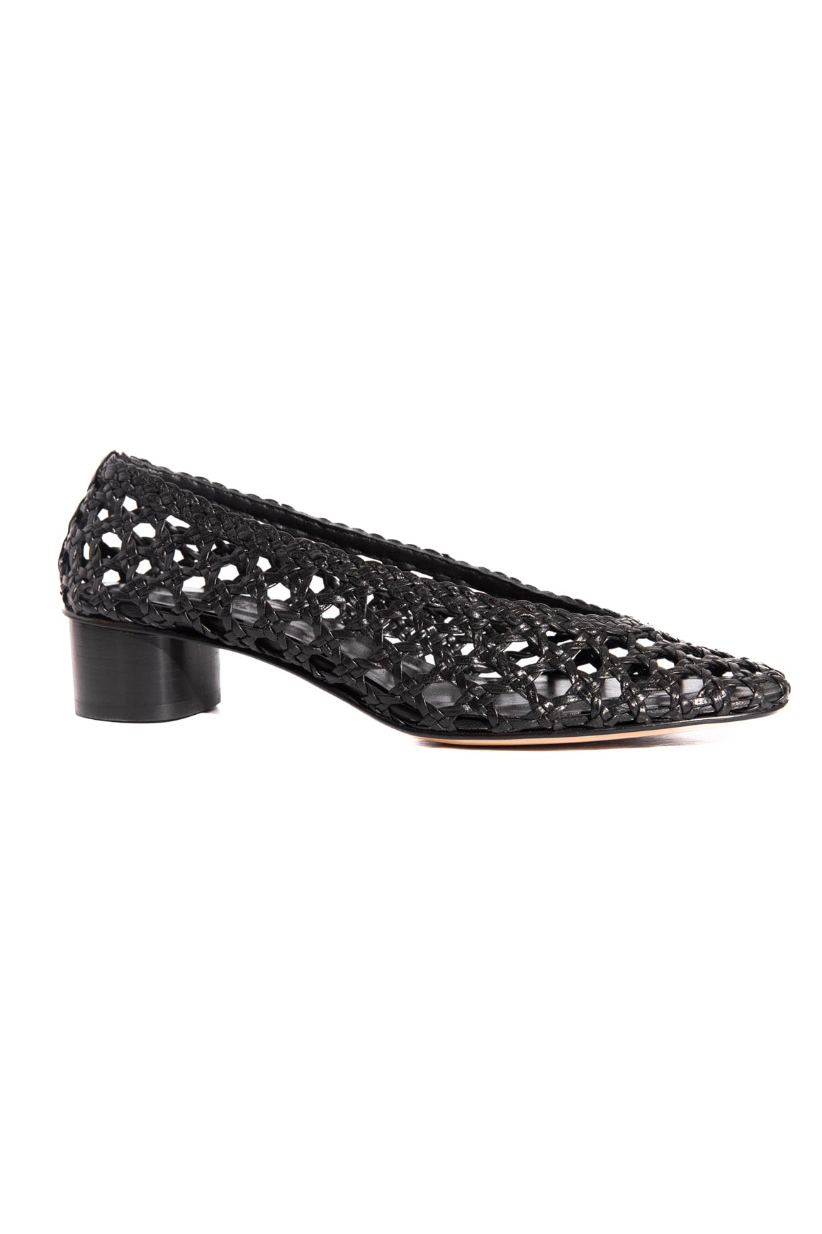 LE MONDE BERYL Black Leather Woven Heels (Sz. 36.5)