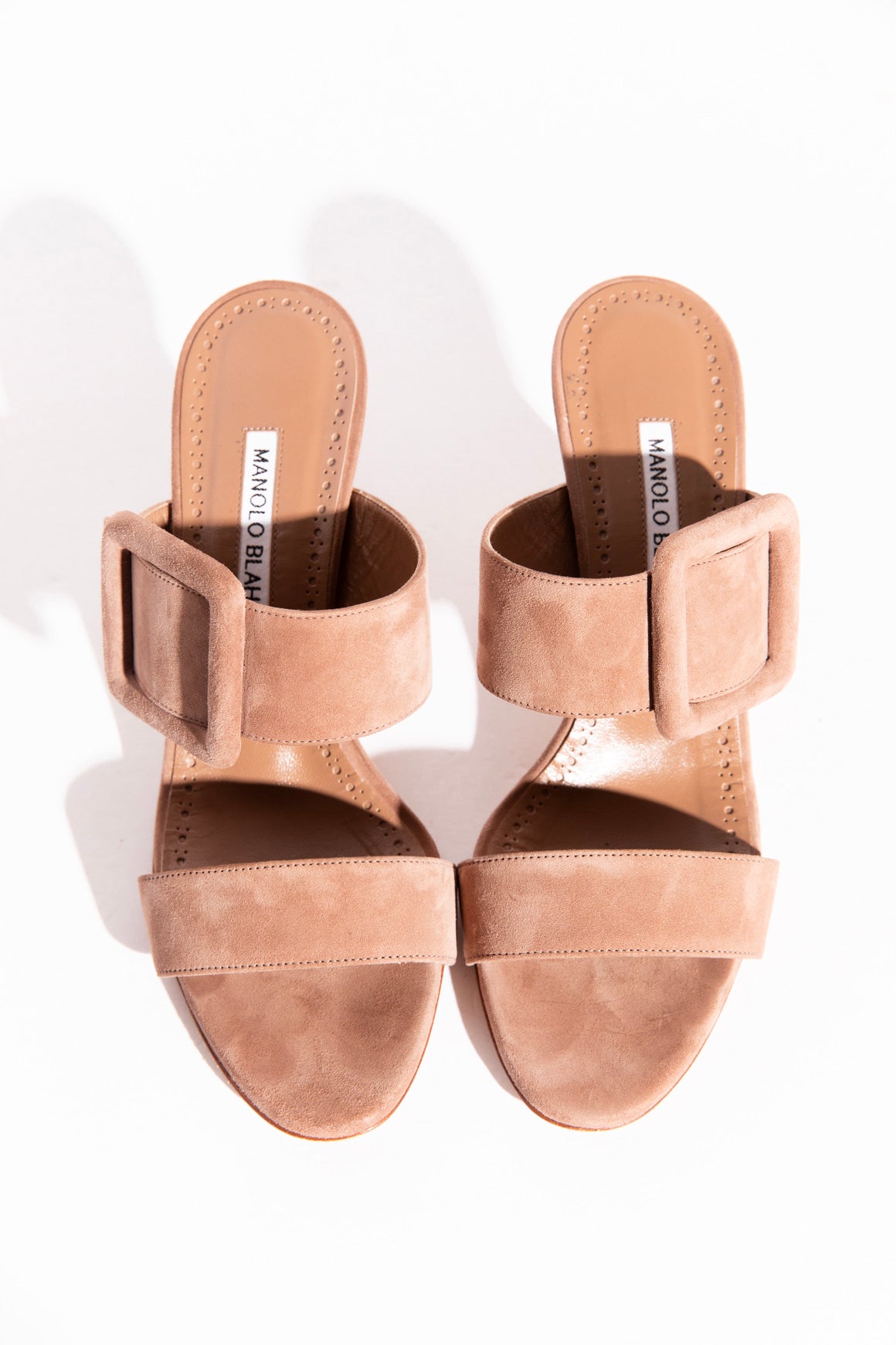 MANOLO BLAHNIK Tan Suede Gable Heels (Sz. 37)