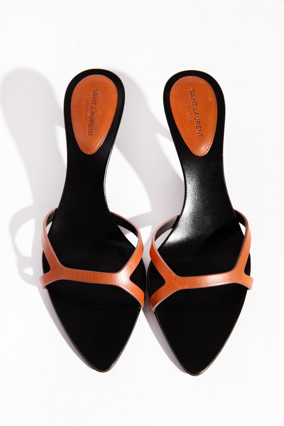SAINT LAURENT Brown + Black Kitten Heel Sandals (Sz. 38)