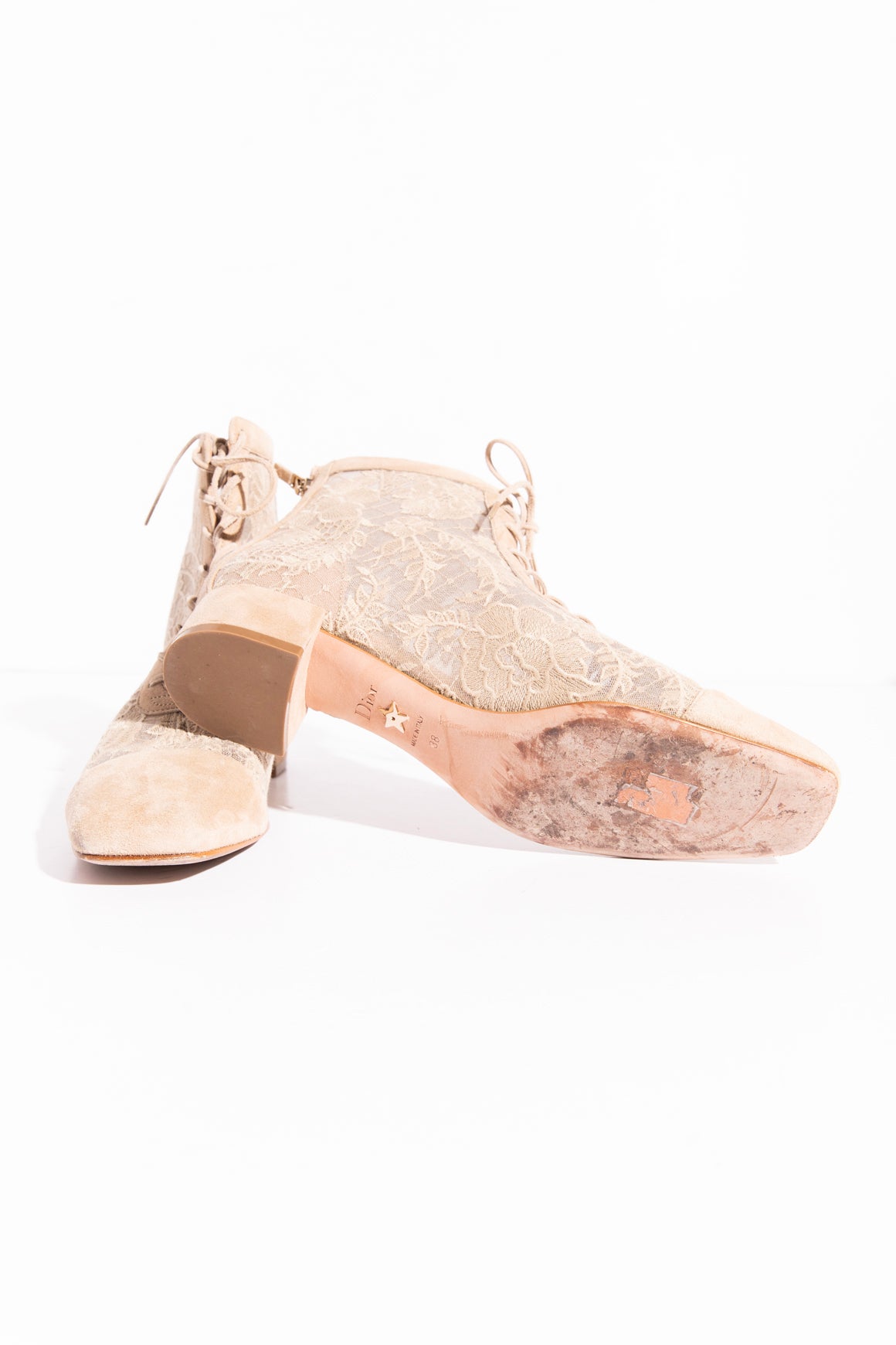 CHRISTIAN DIOR Tan Suede + Mesh Naughtily-D Ankle Boot (Sz. 38)