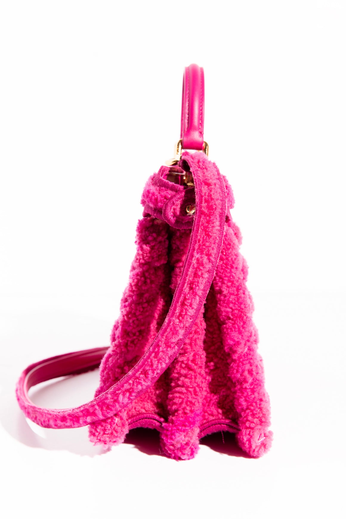 FENDI Fuchsia Shearling Peakaboo Bag