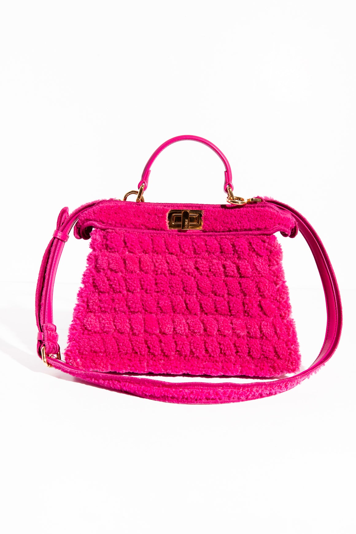FENDI Fuchsia Shearling Peakaboo Bag