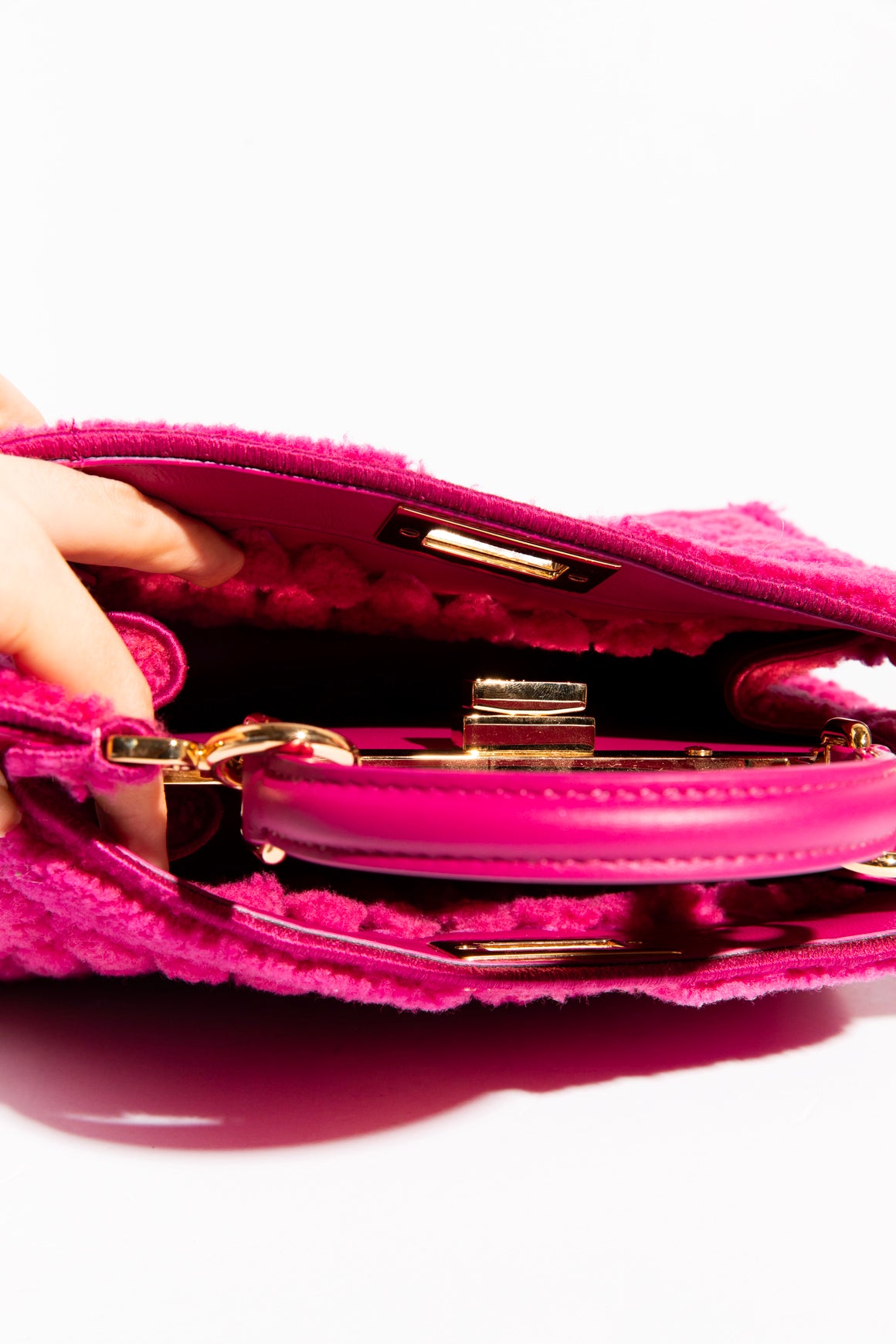 FENDI Fuchsia Shearling Peakaboo Bag
