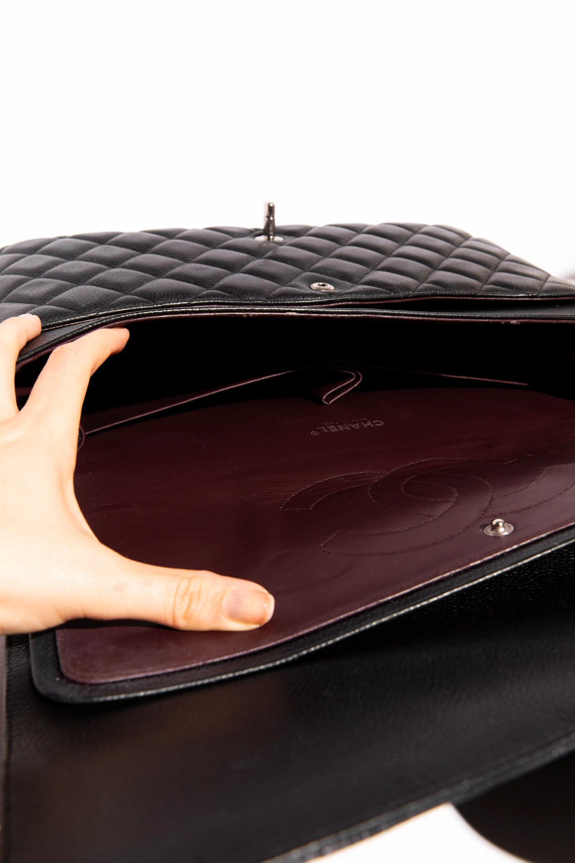 CHANEL Black Caviar Maxi Classic Flap w/ Silver Hardware