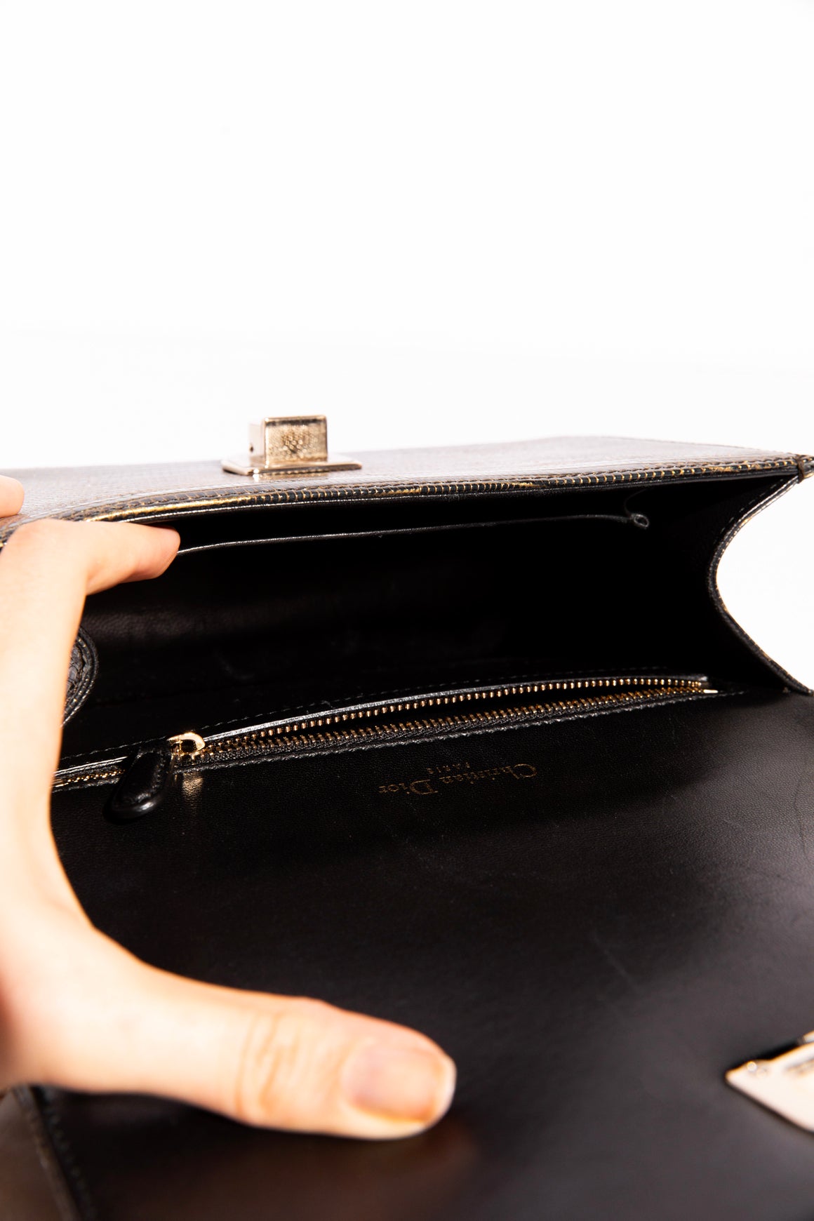 CHRISTIAN DIOR Black + Gold Diorama Flap Bag