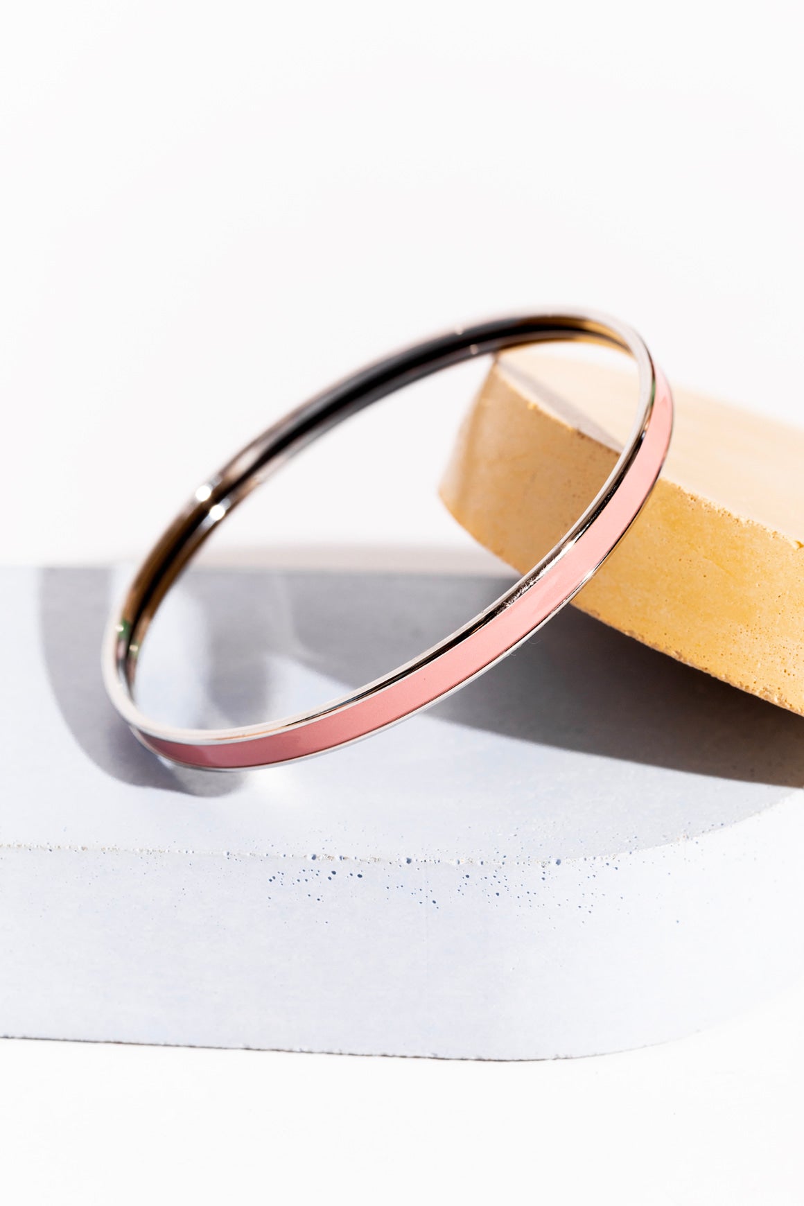 HERMES Pink & Silver Thin Enamel Bangle