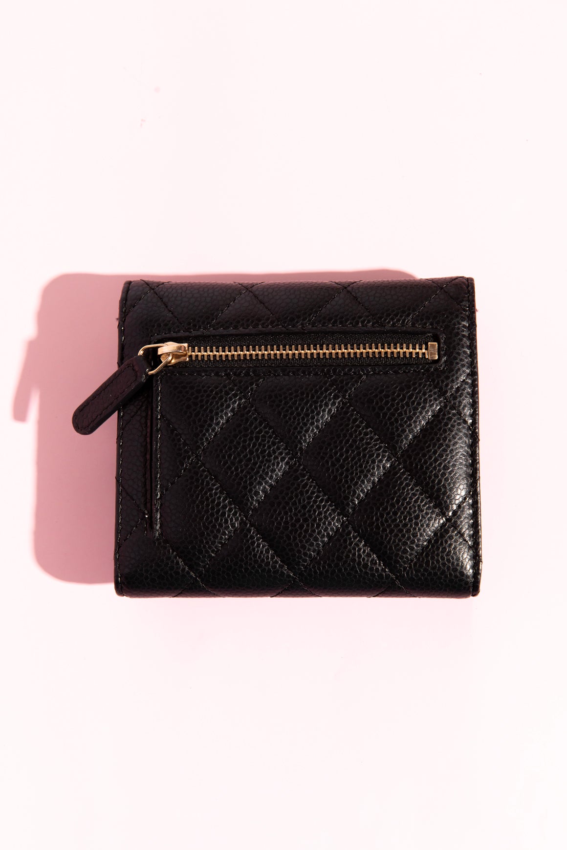 CHANEL Black Caviar Quilted Compact Wallet