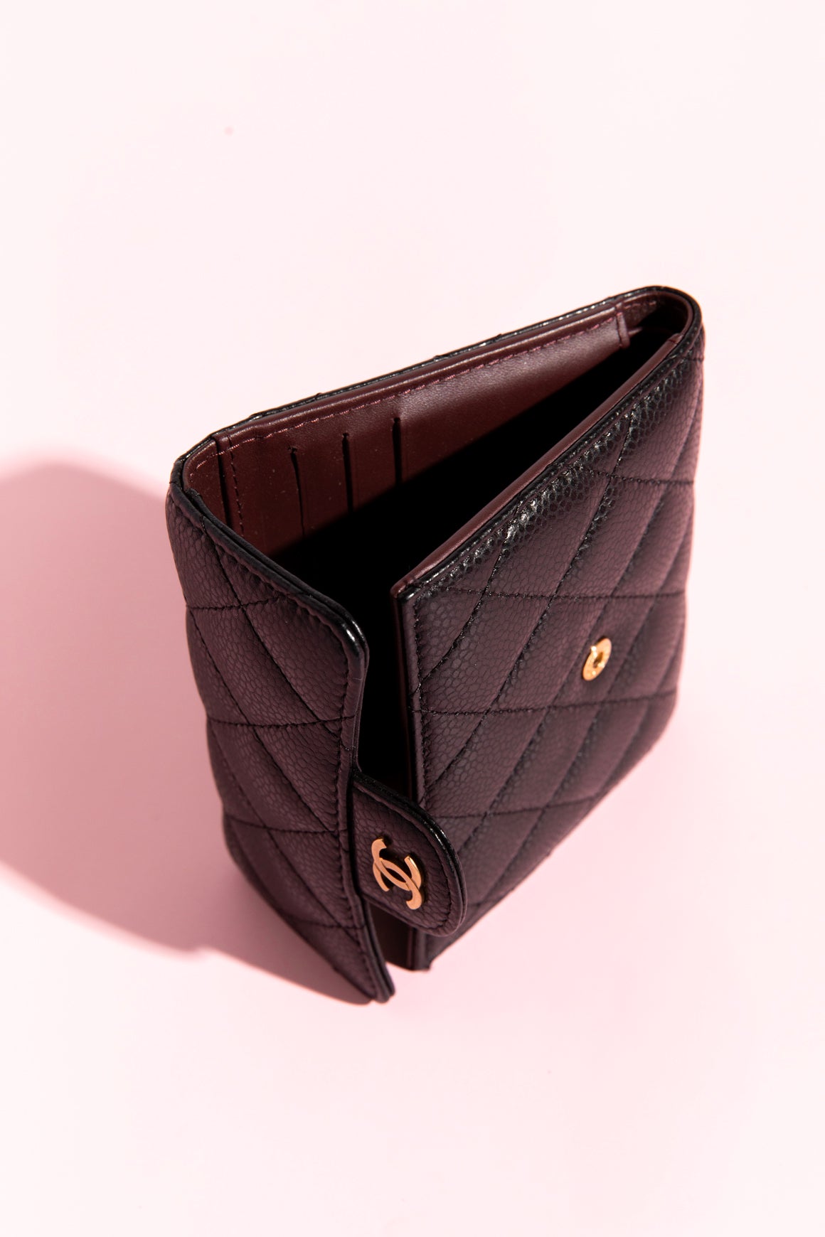 CHANEL Black Caviar Quilted Compact Wallet