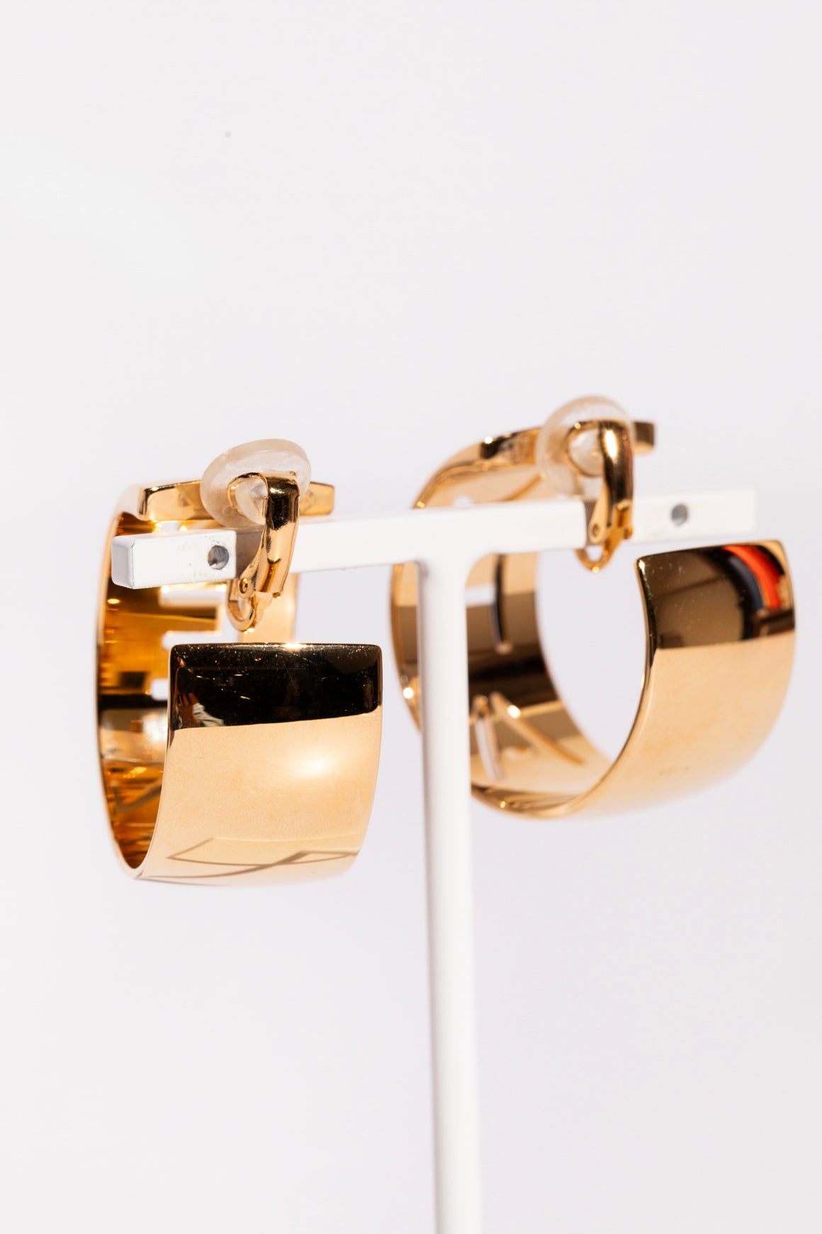 CHANEL Gold Tone + White 'Cha' 'Nel' Hoops