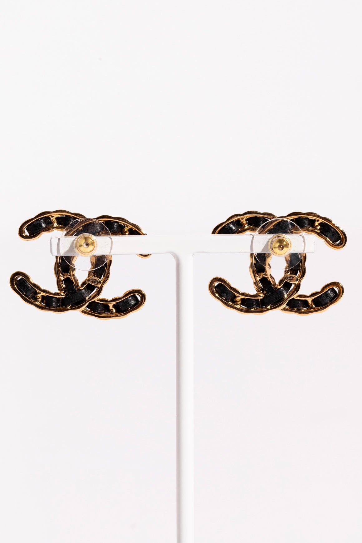 CHANEL Black + Gold Tone Chain 'CC' Earrings