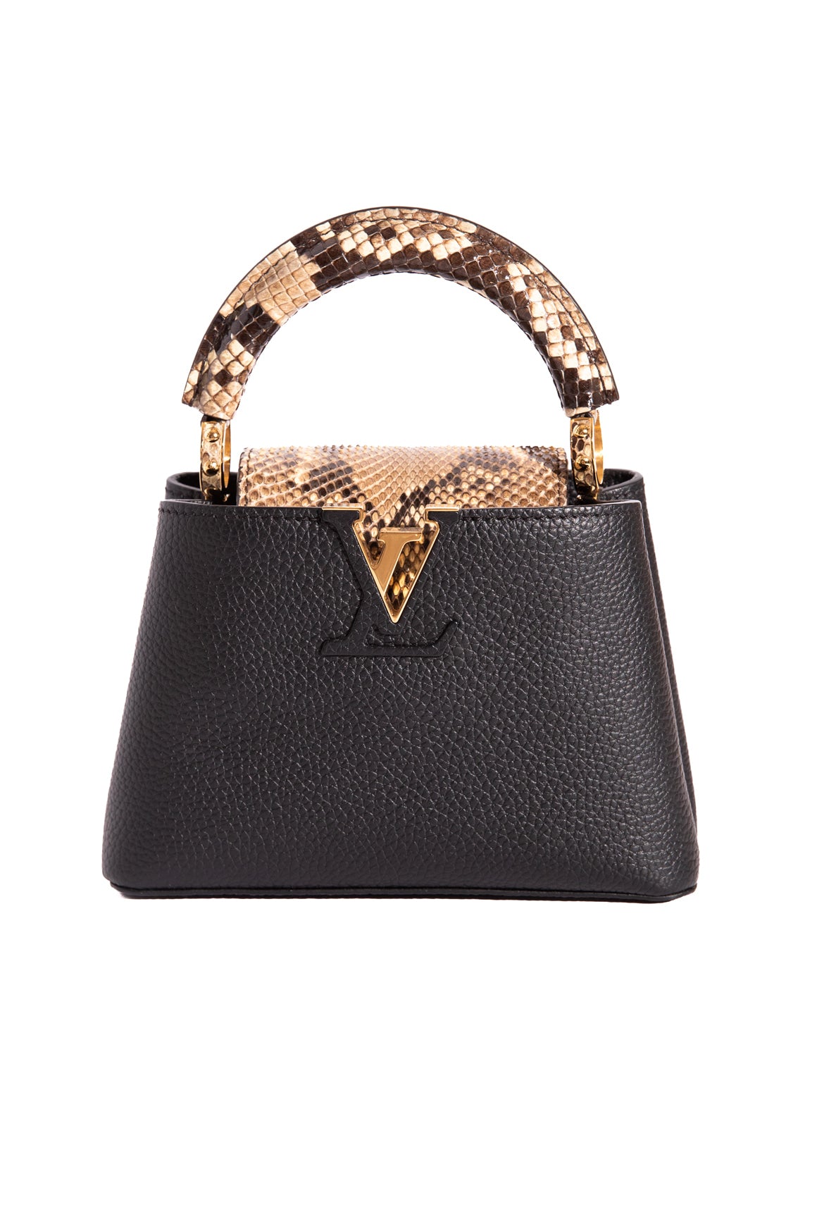 LOUIS VUITTON Black Leather& Python Mini Capucines Bag