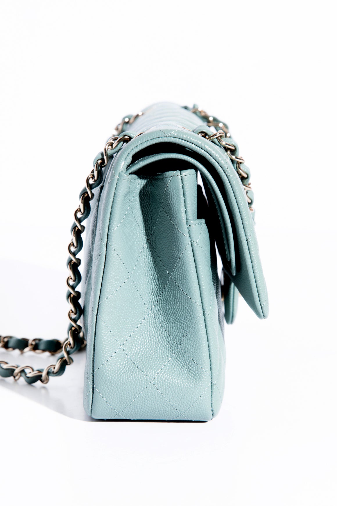 CHANEL 2022 Teal Caviar Classic Double Flap W/ Gold Hardware