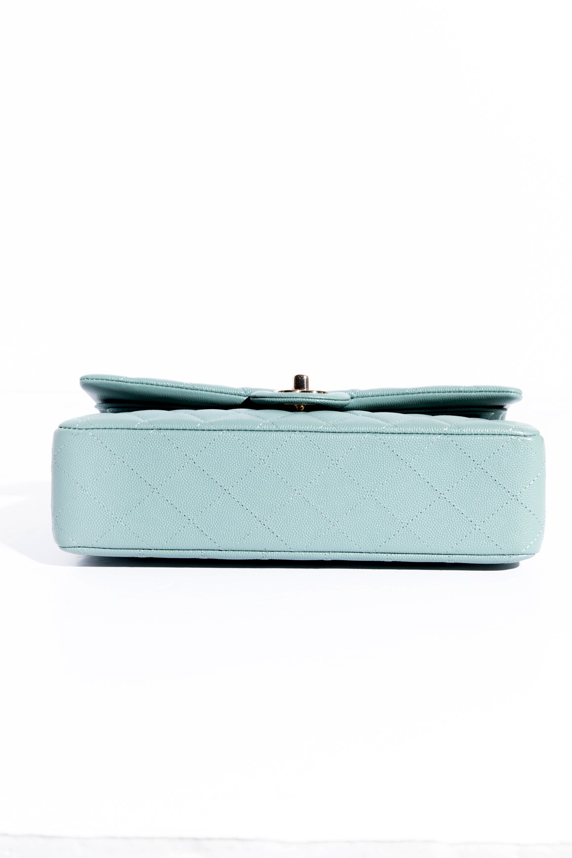 CHANEL 2022 Teal Caviar Classic Double Flap W/ Gold Hardware