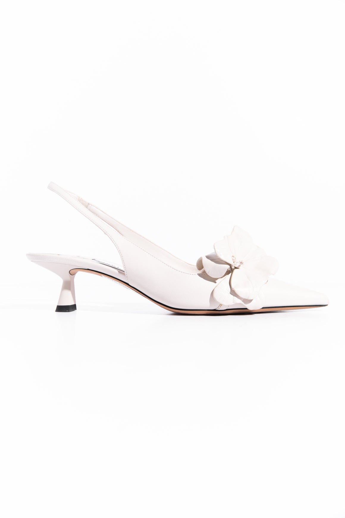 JIMMY CHOO White Floral Slingback Kitten Heels (Sz. 36.5)
