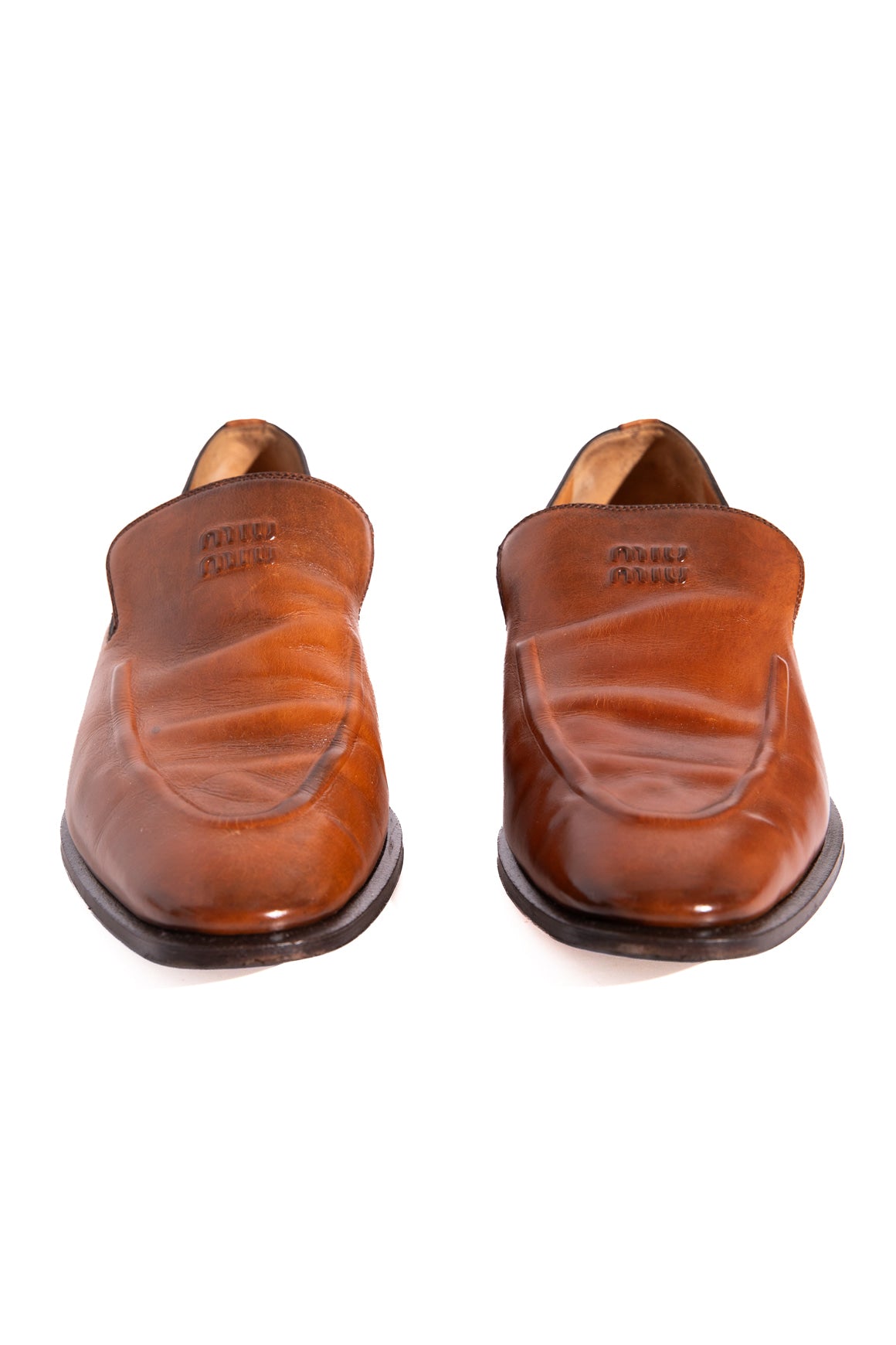 MIU MIU Brown Logo Loafers (Sz. 39)