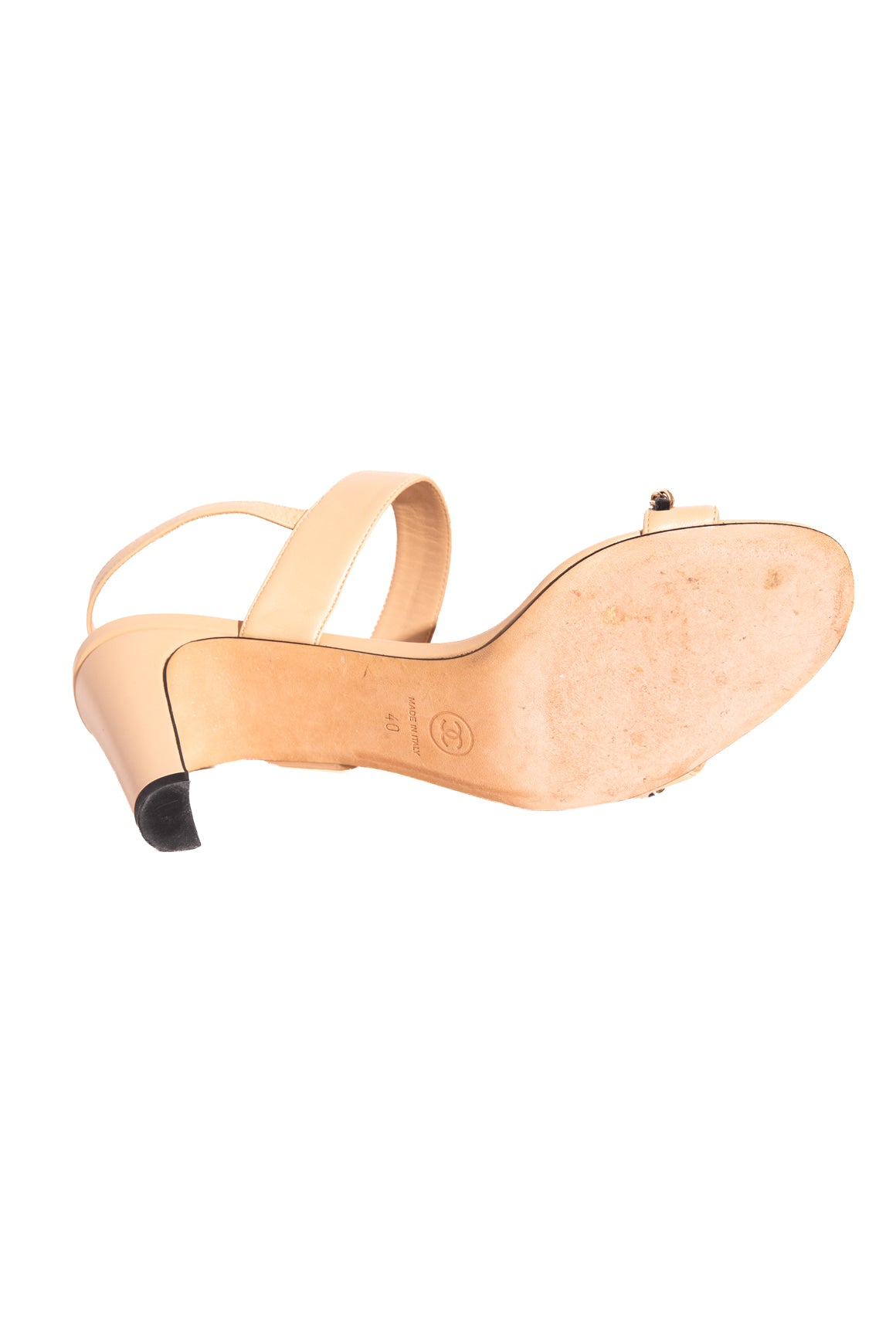 CHANEL Beige Chain Detail Heeled Sandals (Sz. 40)
