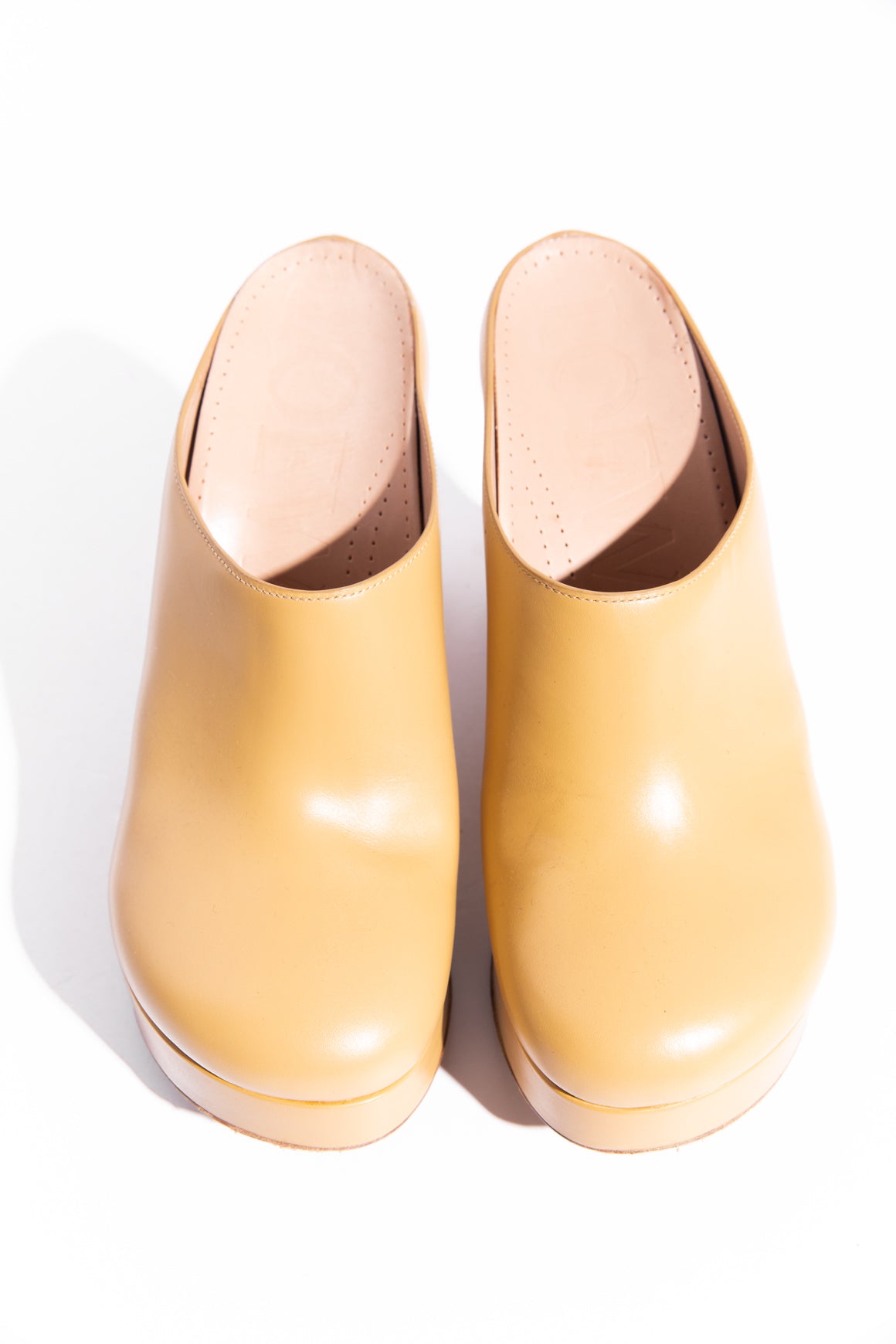 LOEWE Beige Leather "Terra" Wedge Clogs (Sz. 38)
