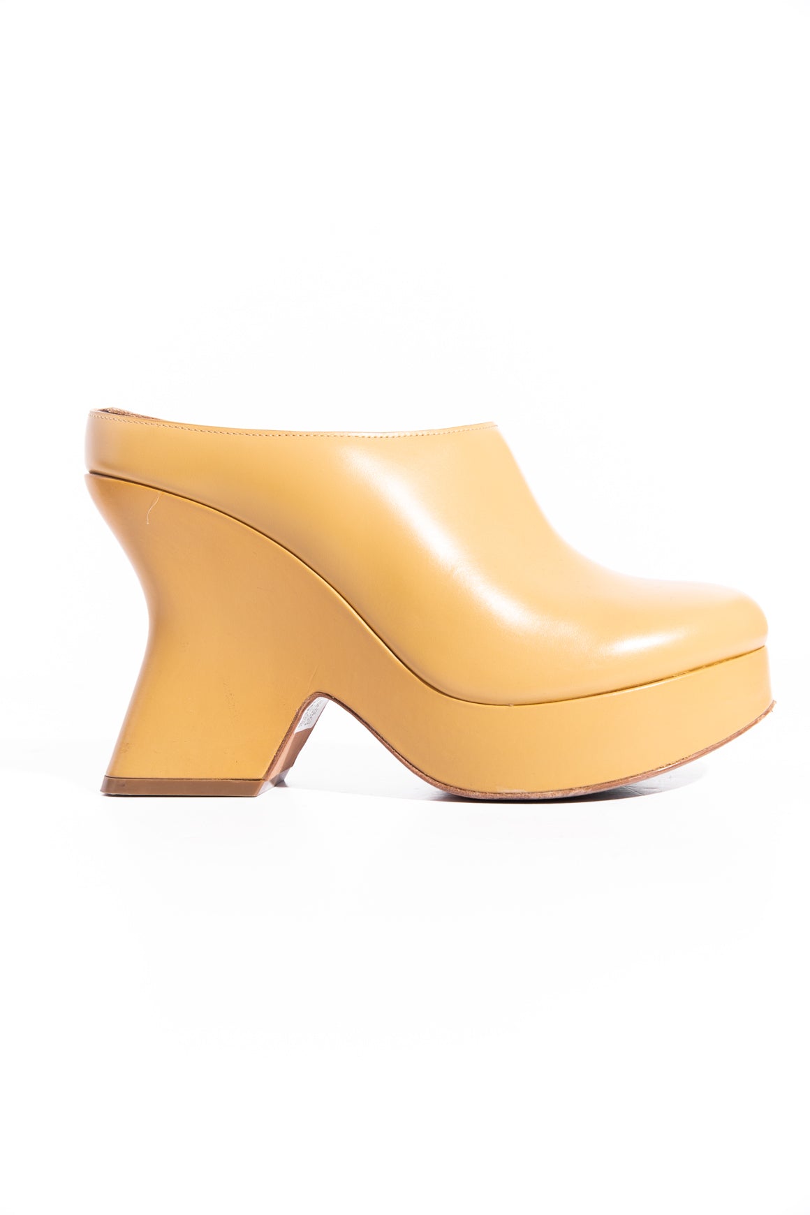 LOEWE Beige Leather "Terra" Wedge Clogs (Sz. 38)