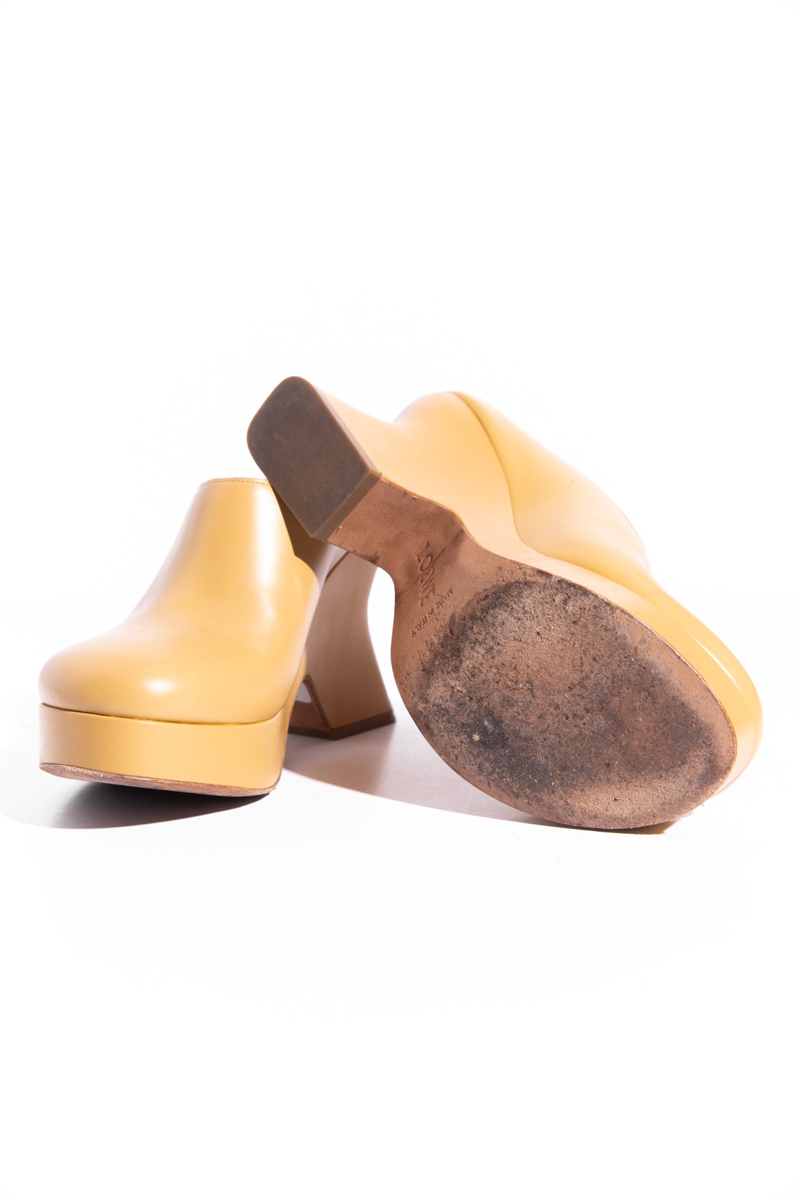 LOEWE Beige Leather "Terra" Wedge Clogs (Sz. 38)