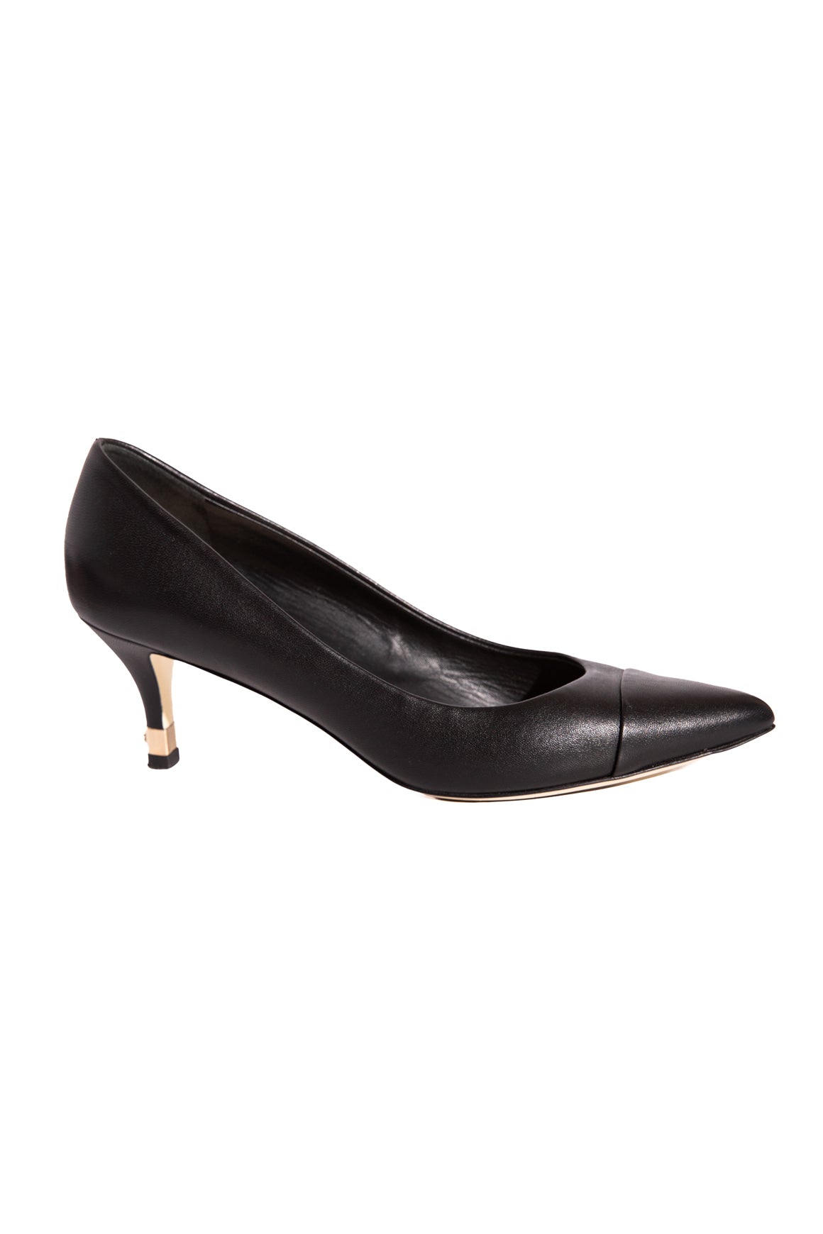 CHANEL Black Leather Toe Cap Kitten Heels (Sz. 40)