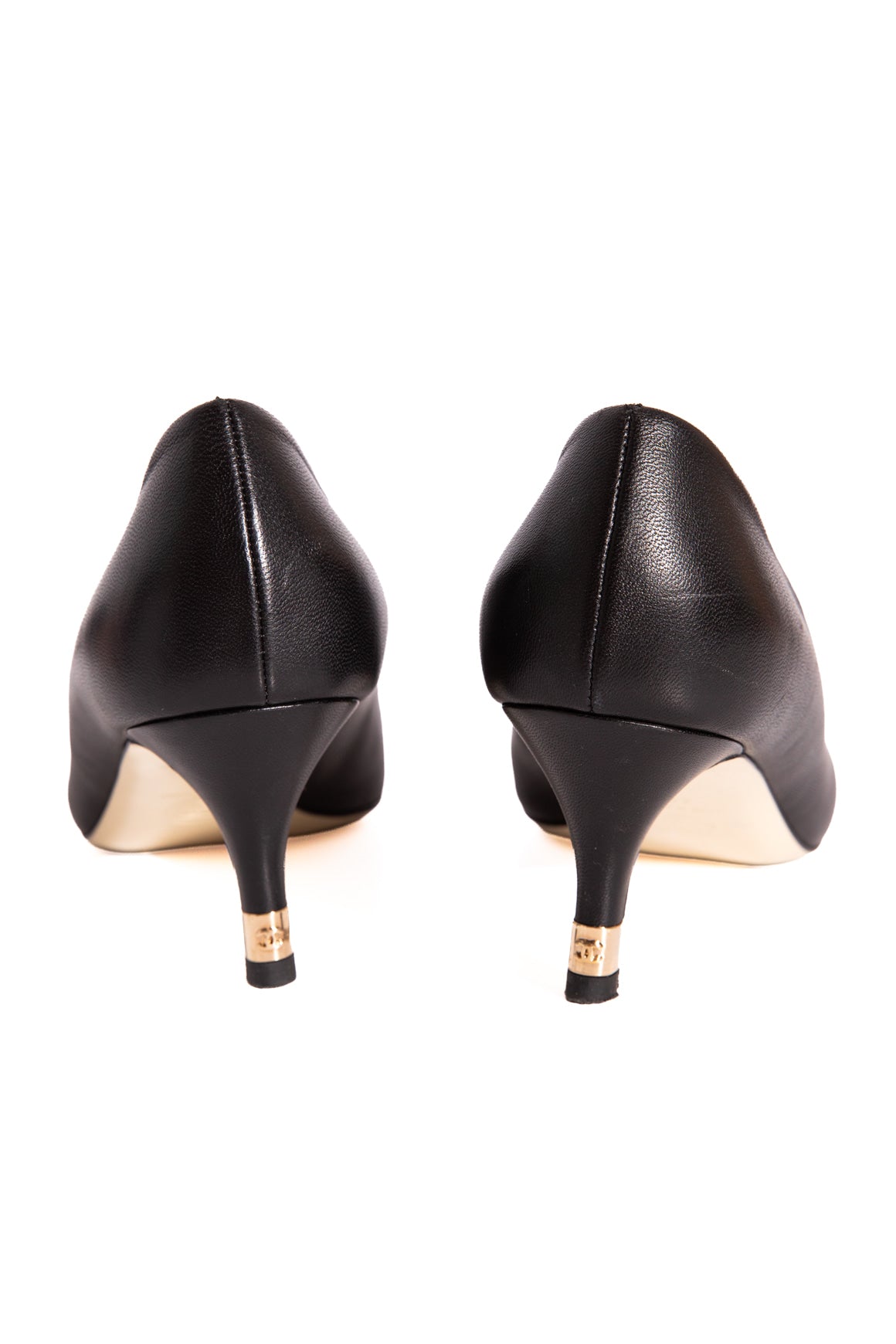 CHANEL Black Leather Toe Cap Kitten Heels (Sz. 40)