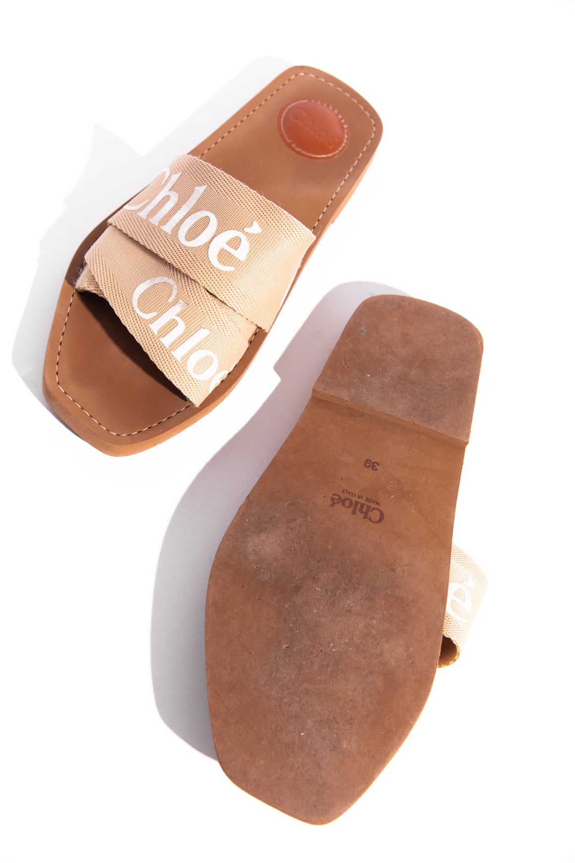 CHLOE Beige "Woody" Mules (Sz. 39)