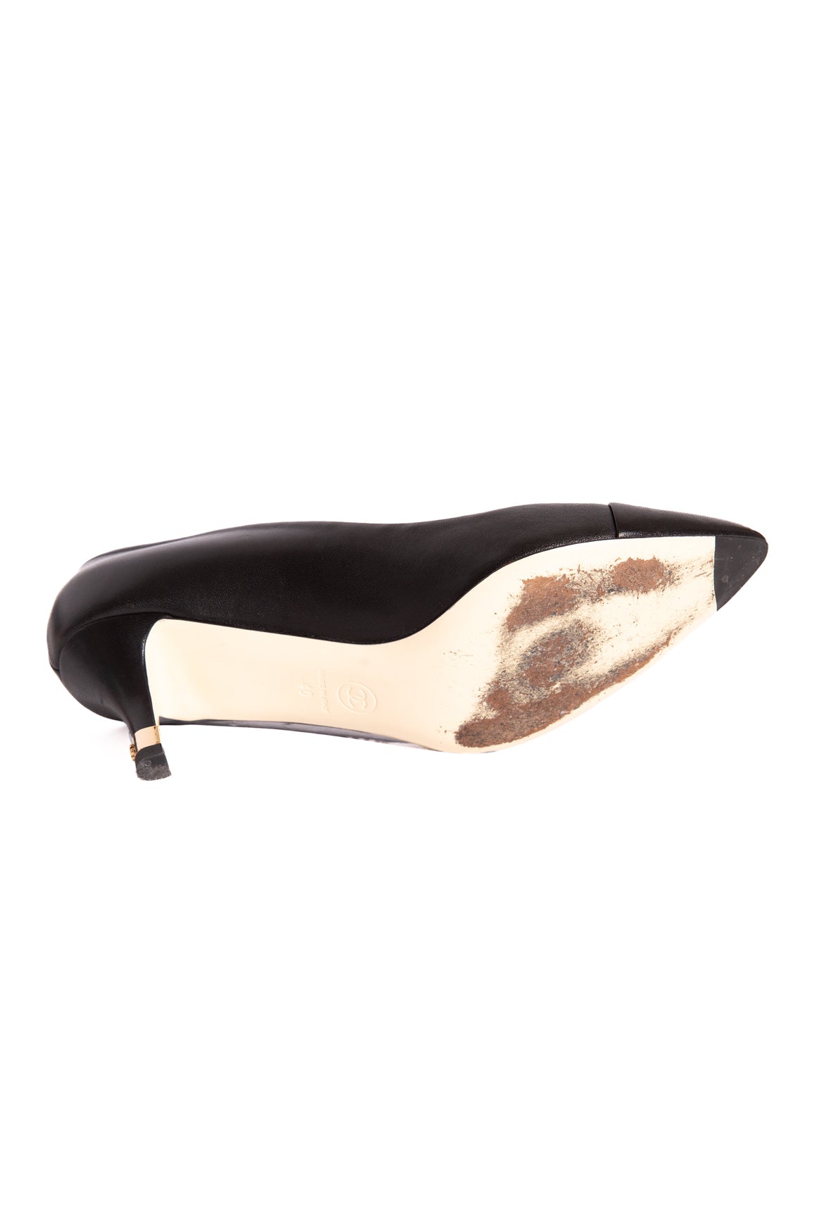 CHANEL Black Leather Toe Cap Kitten Heels (Sz. 40)